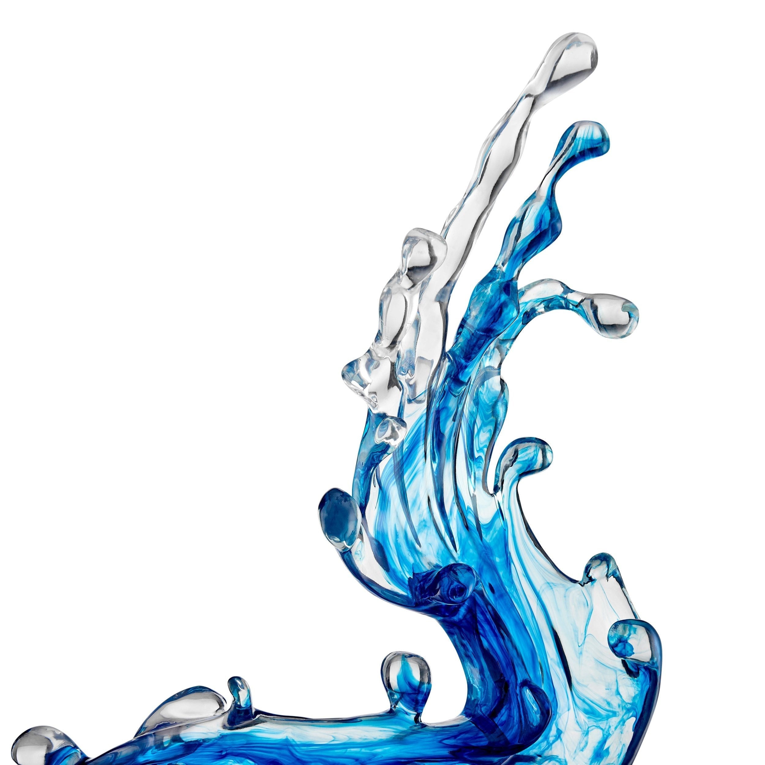 Escultura de piso con forma de ola de Cortes Bay en color azul océano y soporte negro, 57" de alto