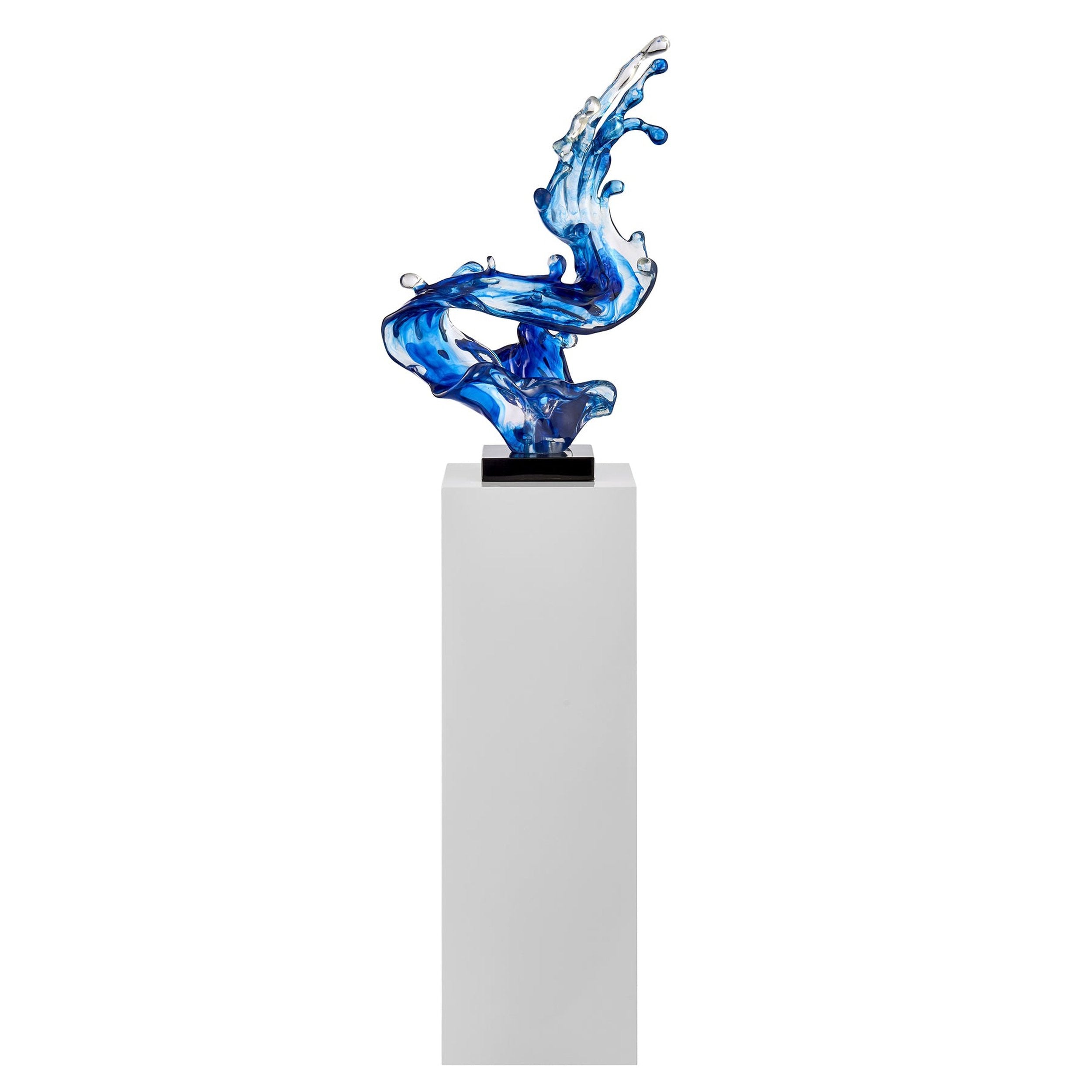Ocean Blue Cortes Bay Wave Floor Sculpture with White Stand, 43" Tall