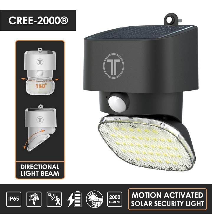 Lámpara solar con sensor de movimiento para exteriores Cree-1000® | Osram de Alemania | Atardecer a amanecer | Paquete de 2 