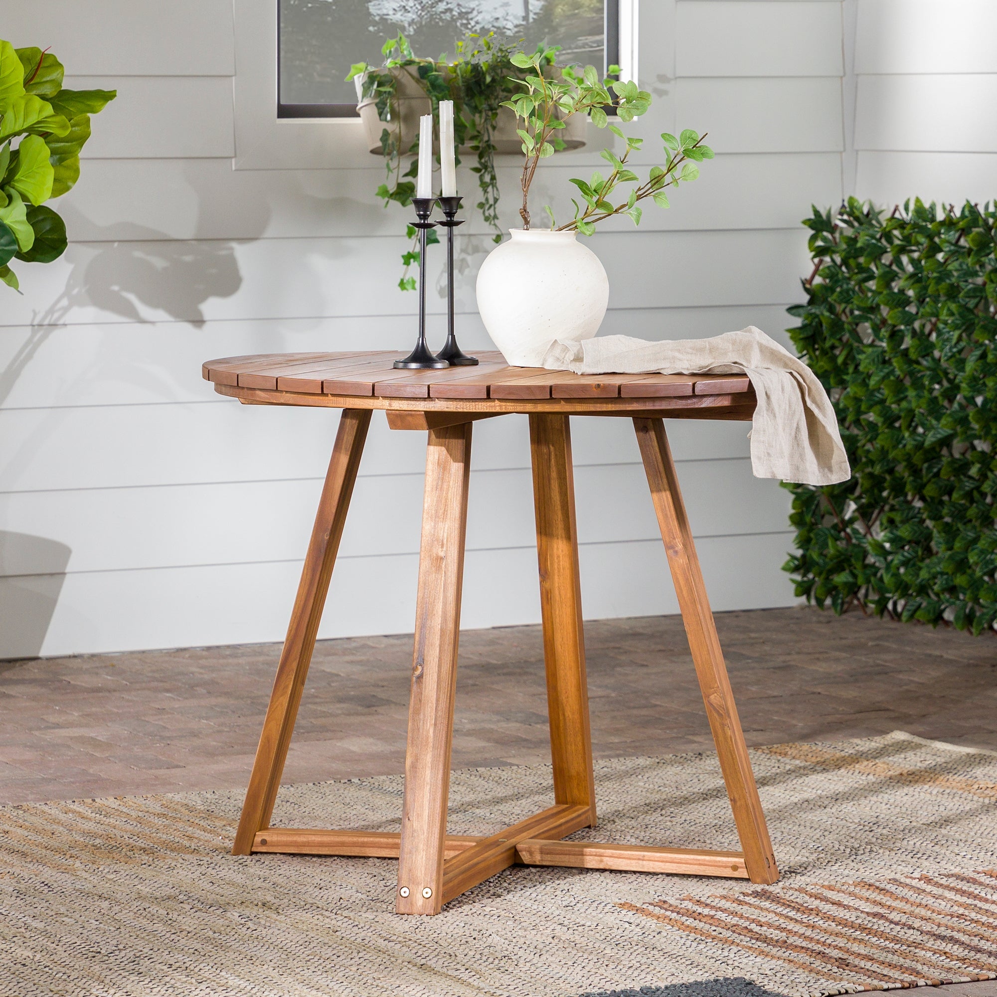 Mesa de comedor redonda para patio con tablero de listones moderno Prenton