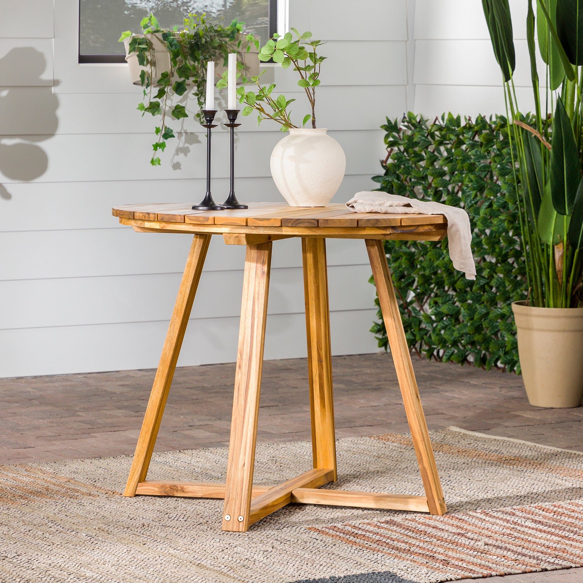Mesa de comedor redonda para patio con tablero de listones moderno Prenton
