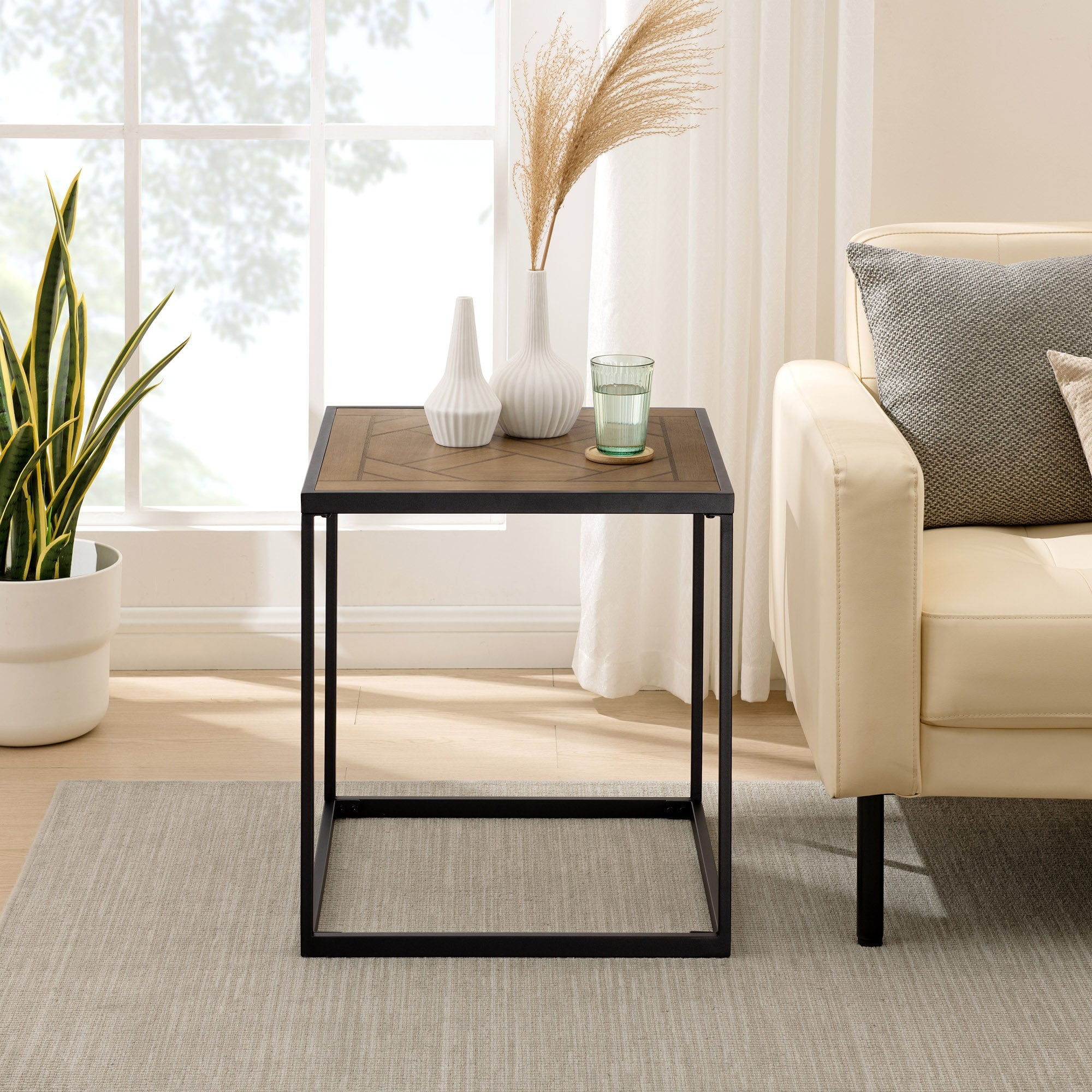 Mesa auxiliar cuadrada de parquet de 20"