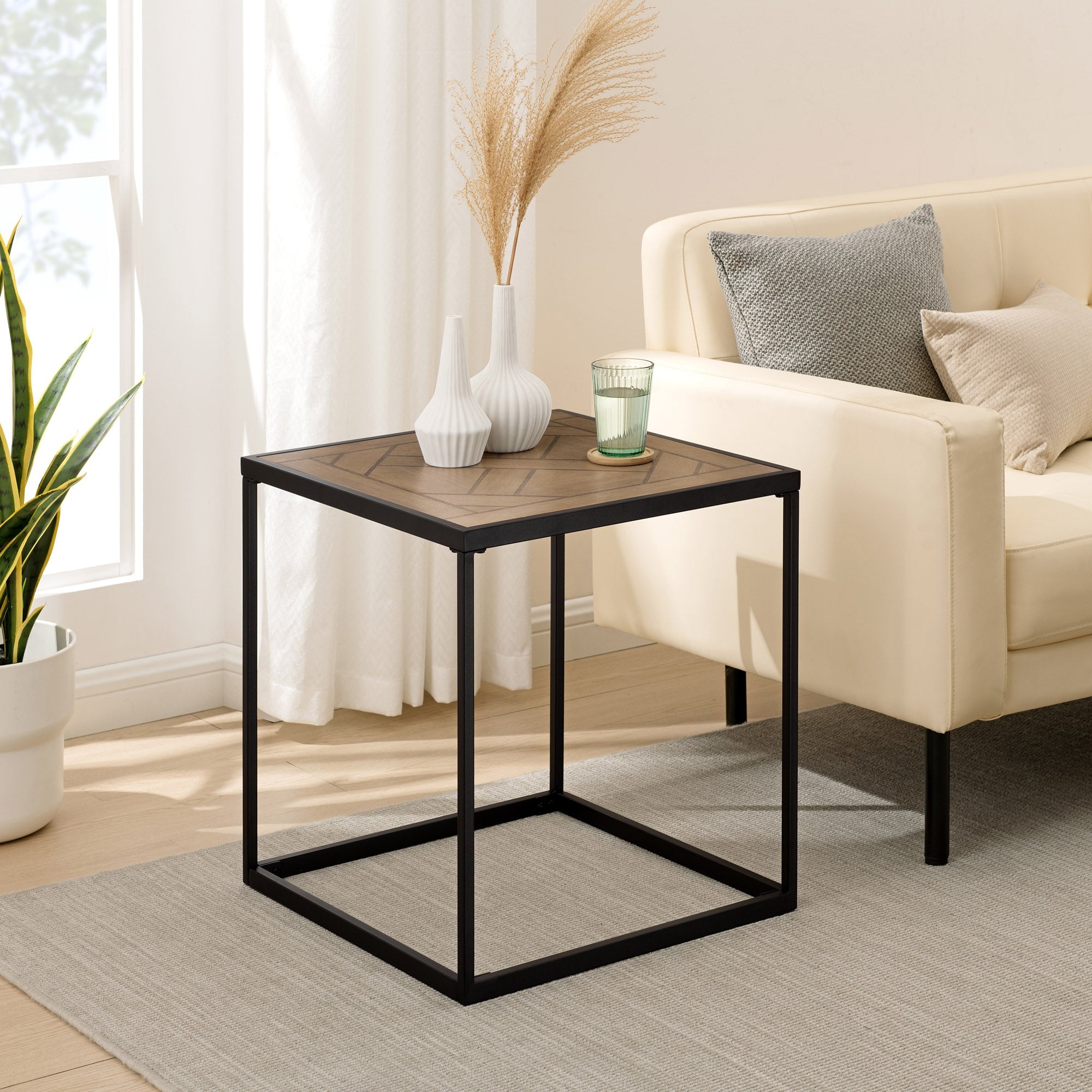 Mesa auxiliar cuadrada de parquet de 20"