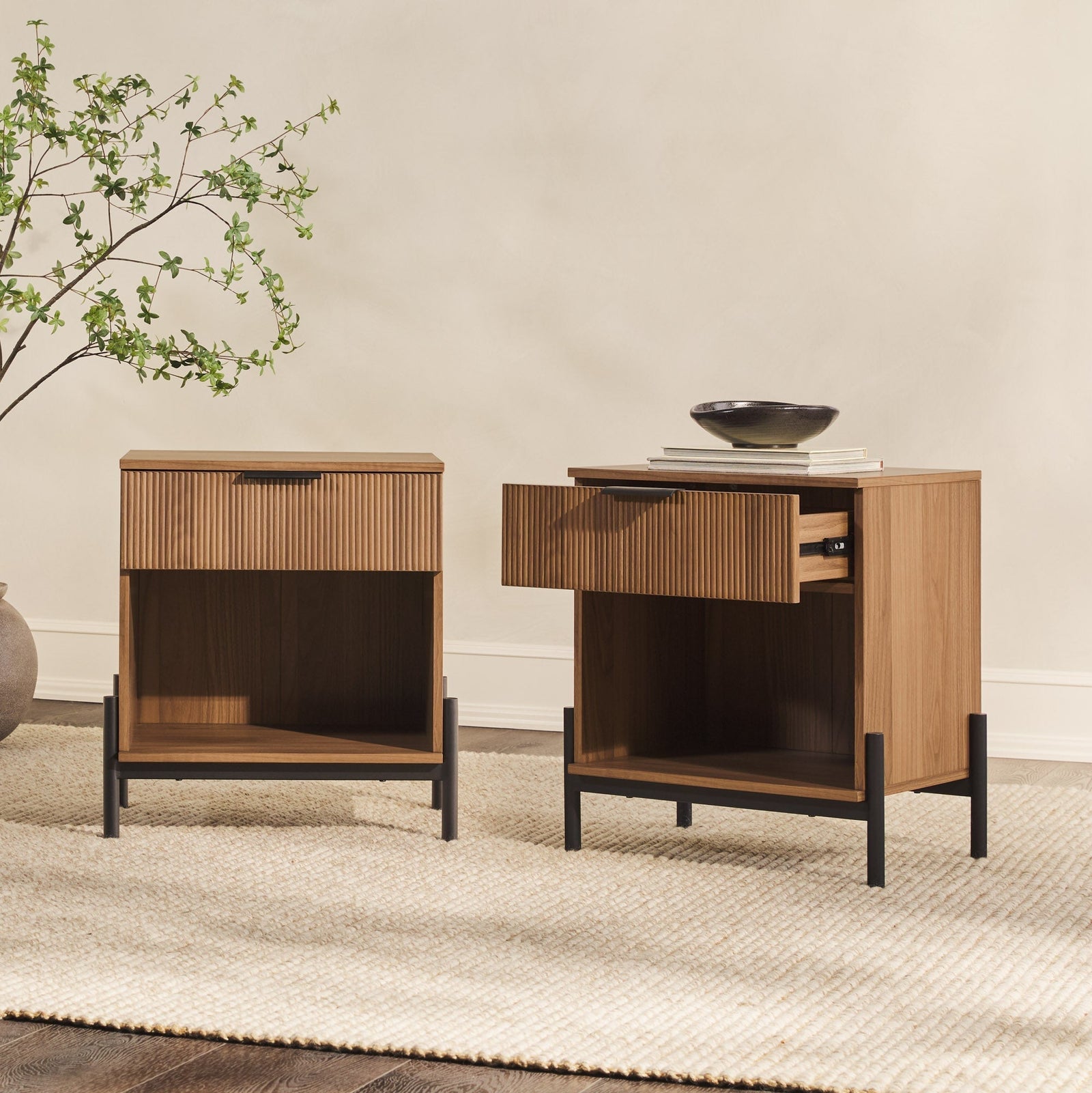 Paris Modern Scandinavian Reeded Nightstand