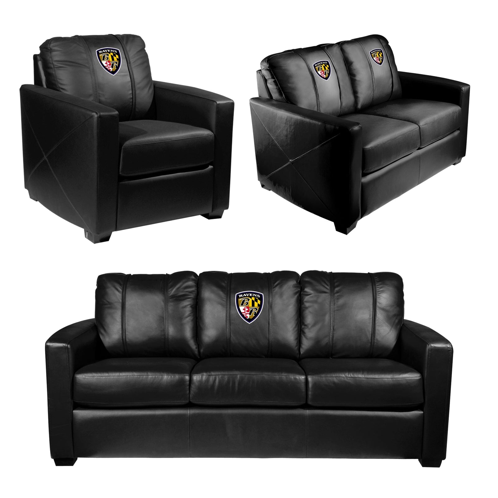 Sofá plateado con el logotipo alternativo de los Baltimore Ravens