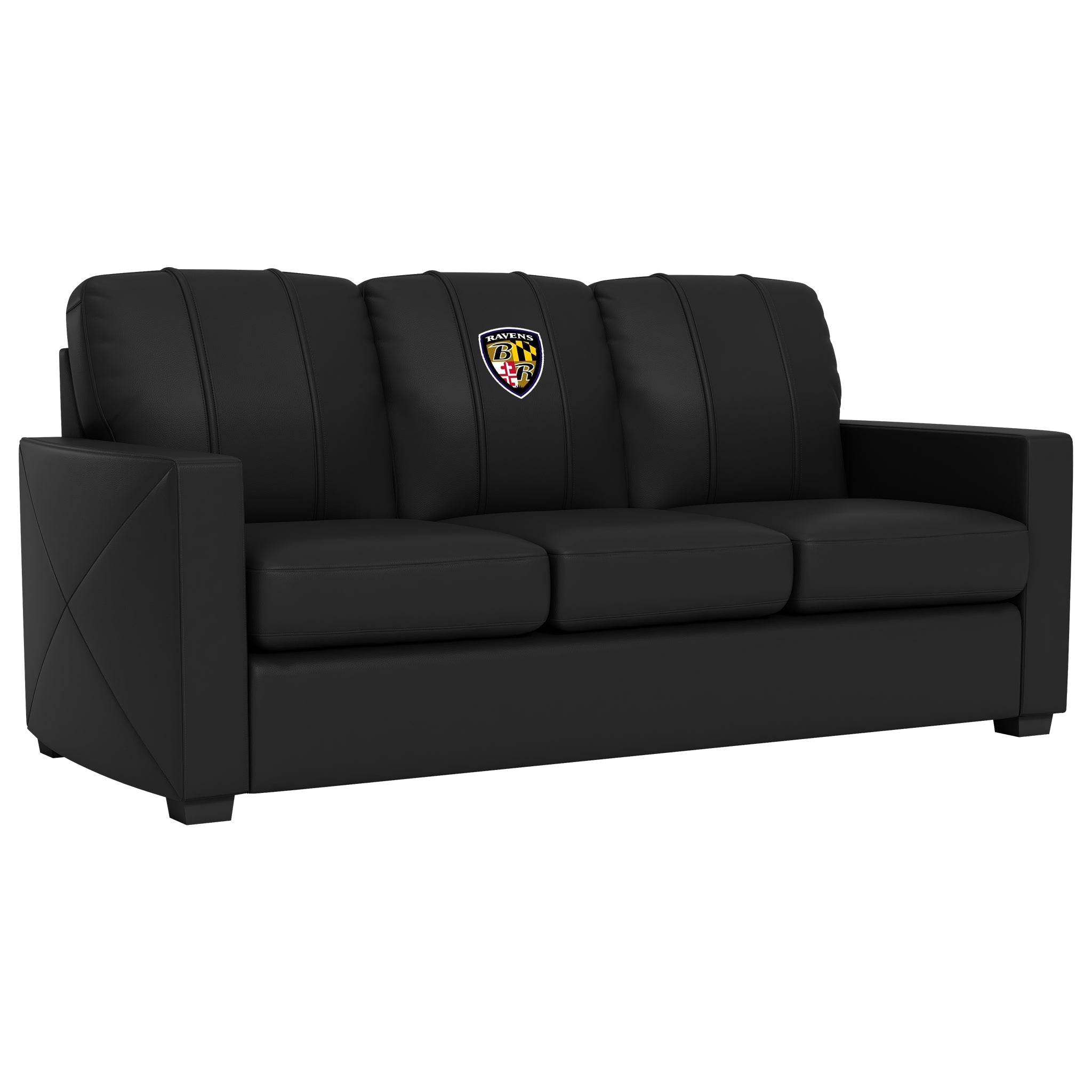Sofá plateado con el logotipo alternativo de los Baltimore Ravens