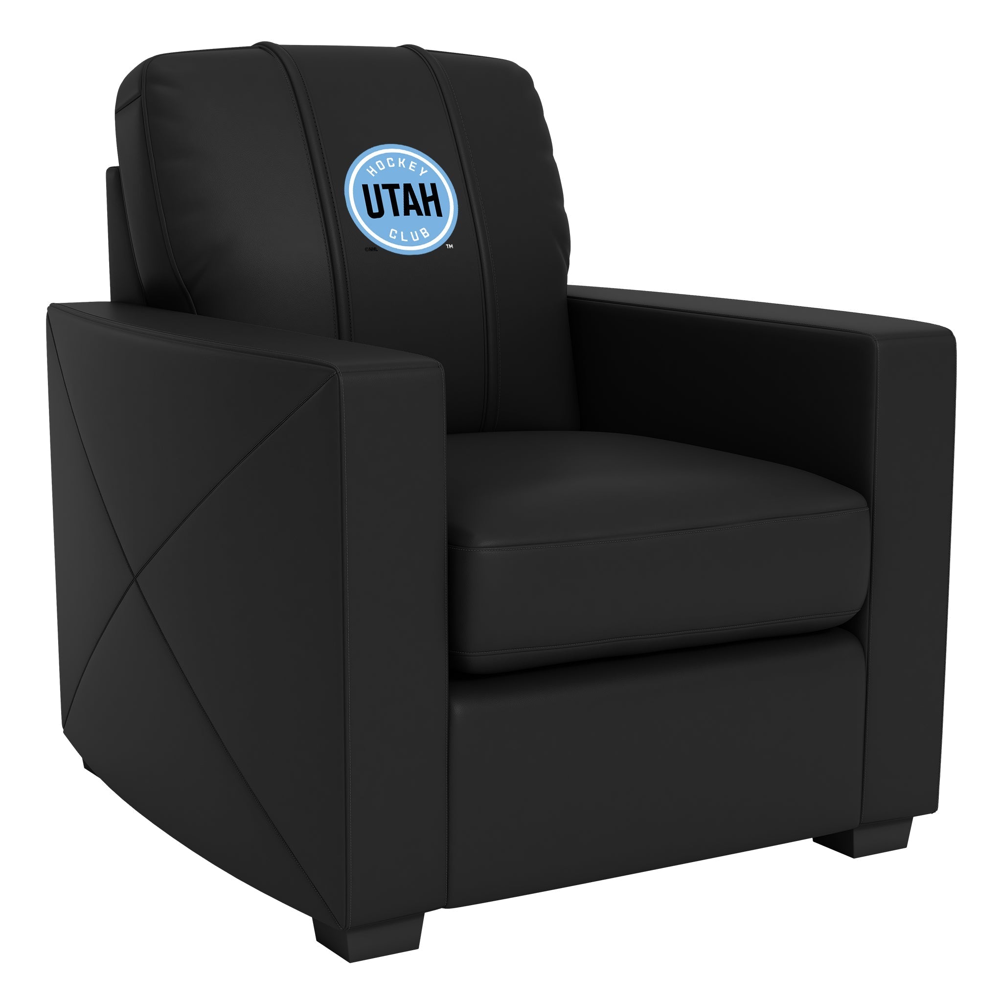 Silla plateada con el logotipo principal del Utah Hockey Club