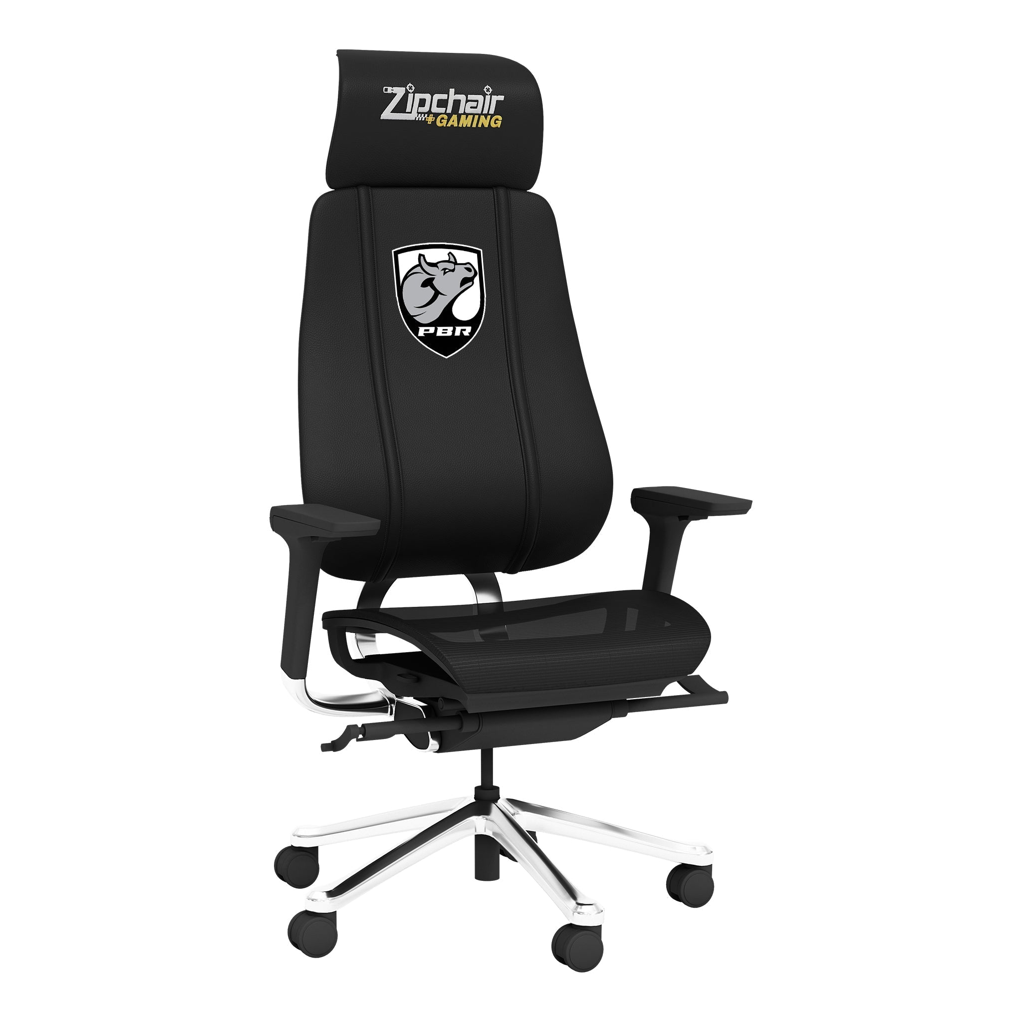 Silla gaming de malla PhantomX con logotipo profesional de Bull Riders Bull Head Shield