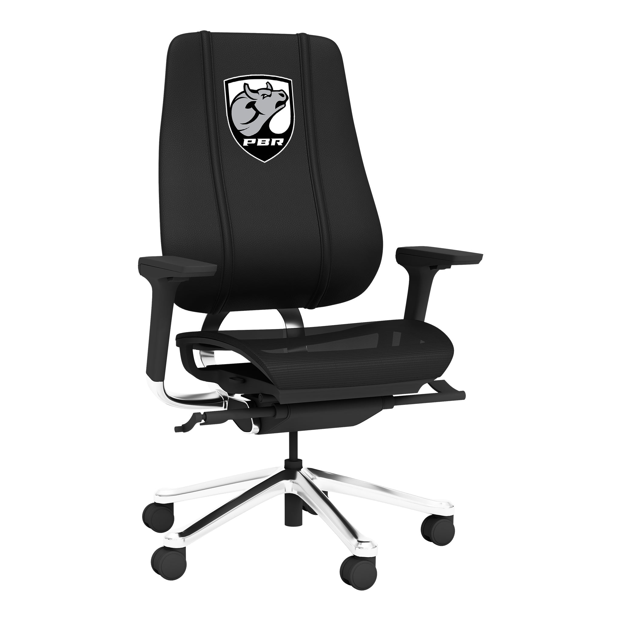 Silla gaming de malla PhantomX con logotipo profesional de Bull Riders Bull Head Shield