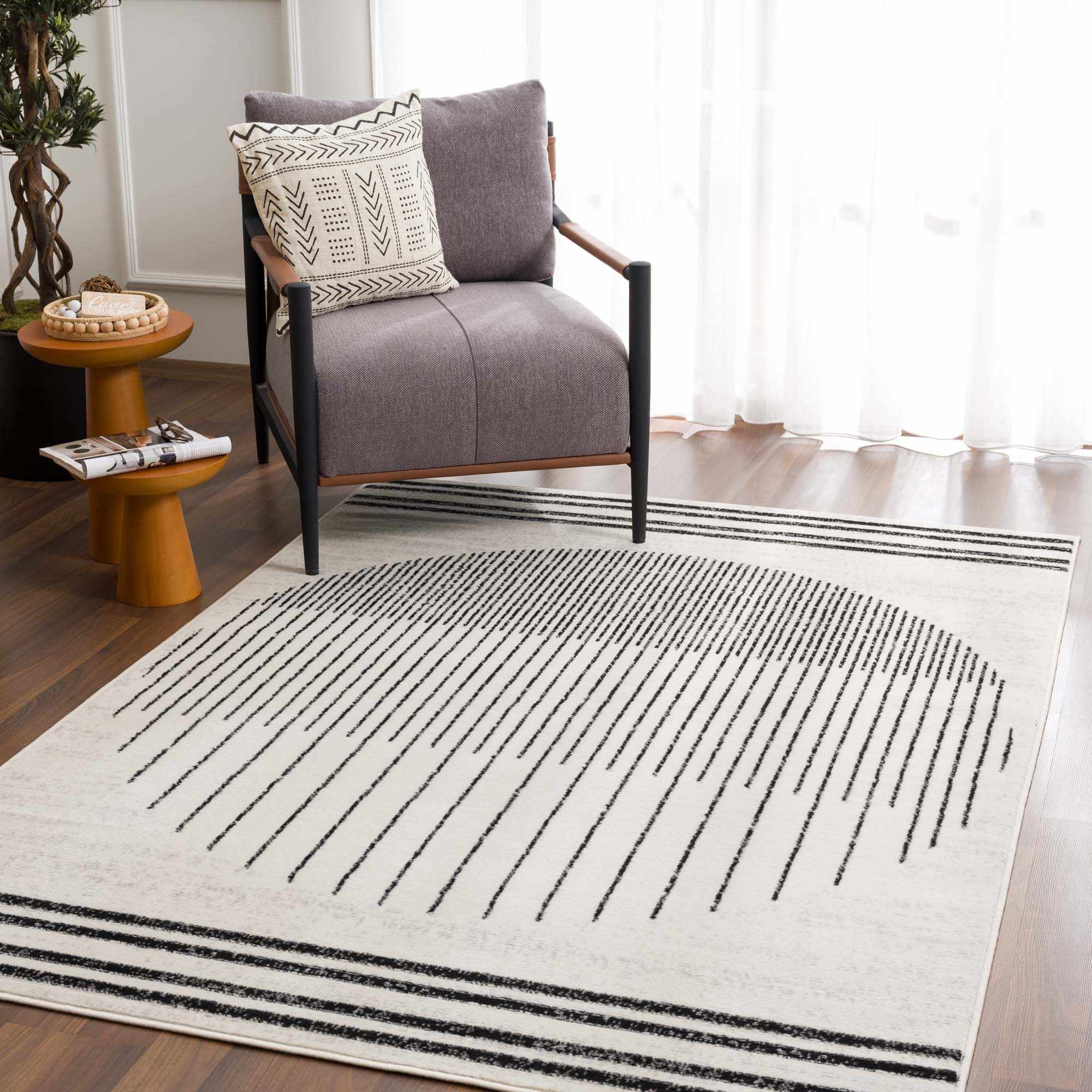 Alfombra con diseño geométrico en blanco y negro Angus