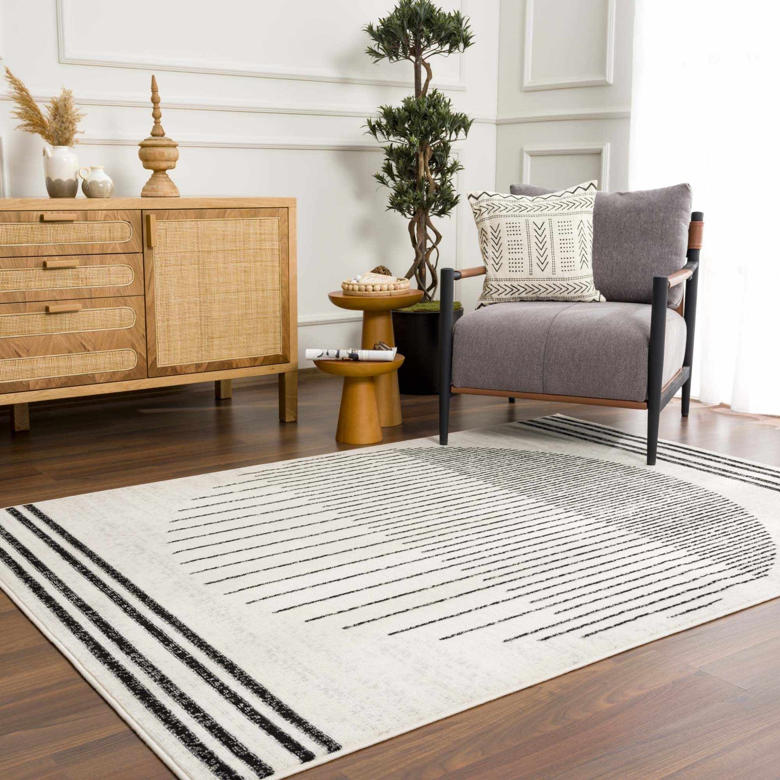 Alfombra con diseño geométrico en blanco y negro Angus