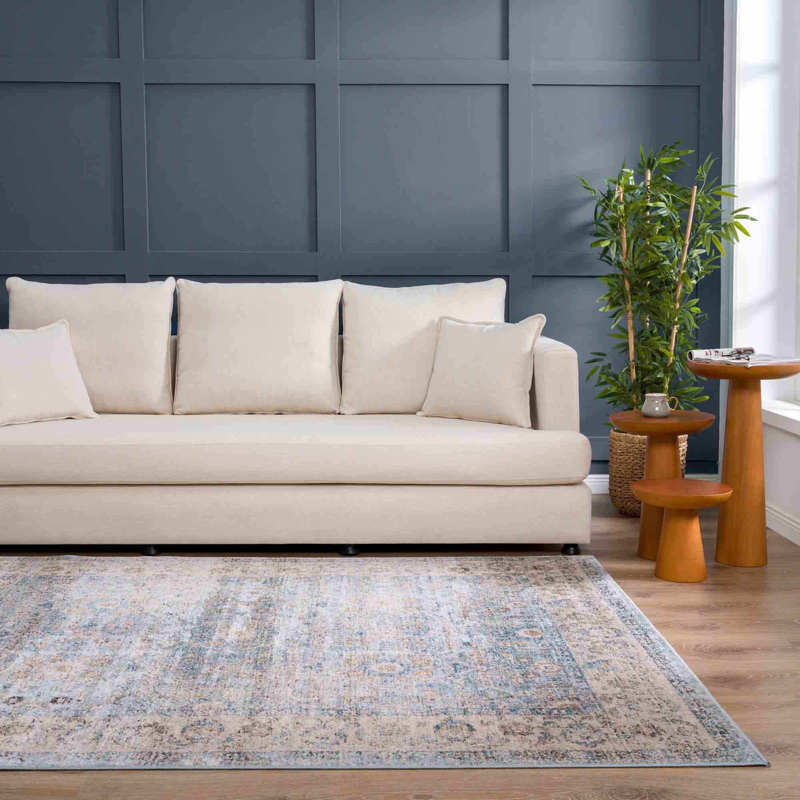 Alfombra Anana en tonos azul plateado y beige - Oferta