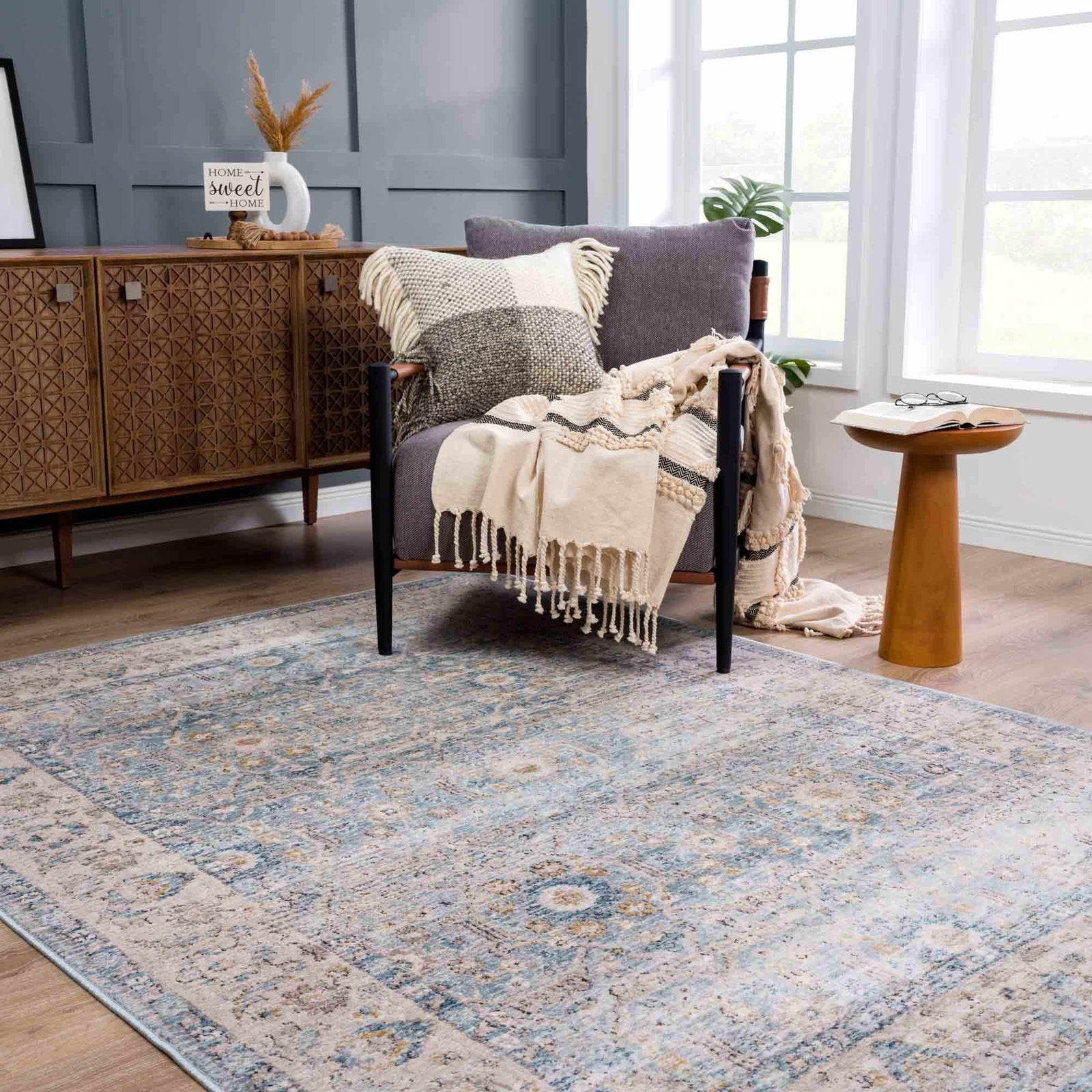 Alfombra Anana en tonos azul plateado y beige - Oferta