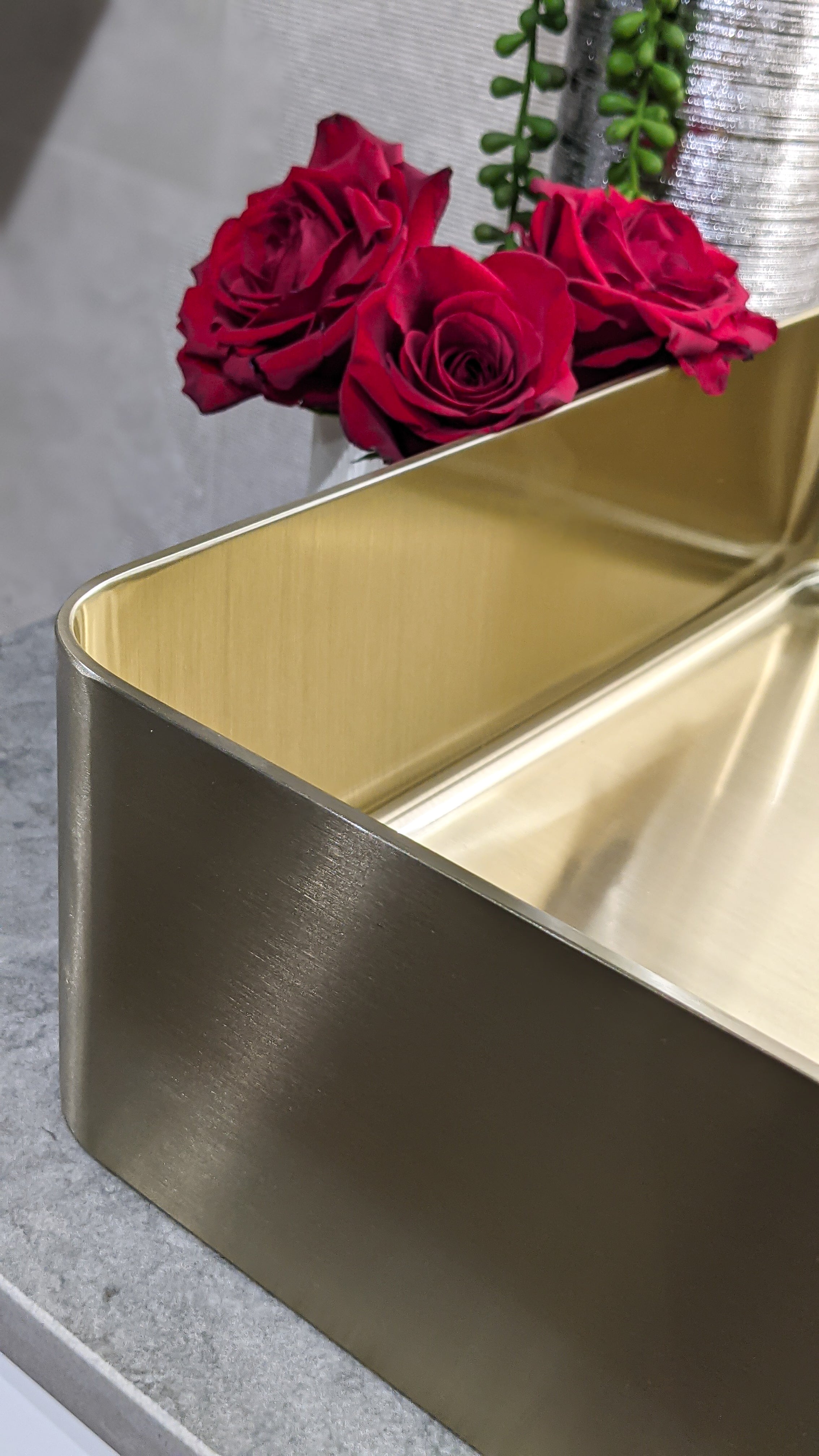 Zeek 18”x13” Gold Rectangular Vessel Bathroom Sink Stainless Steel PVD Nano Tech Coating ZN-G183