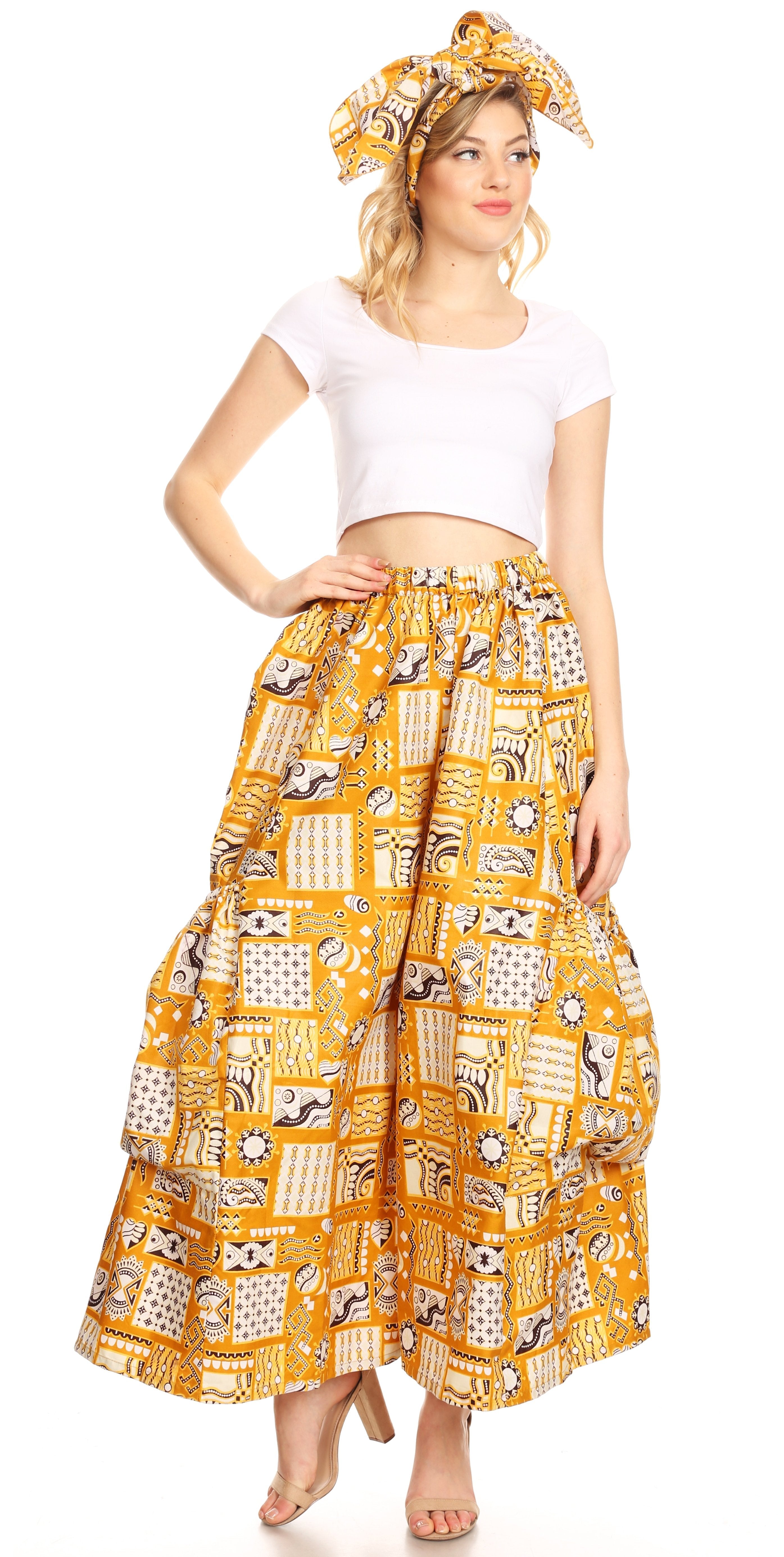 Pantalones culotte de pierna ancha con estampado africano Ankara para mujer de Sakkas Duru, cintura elástica