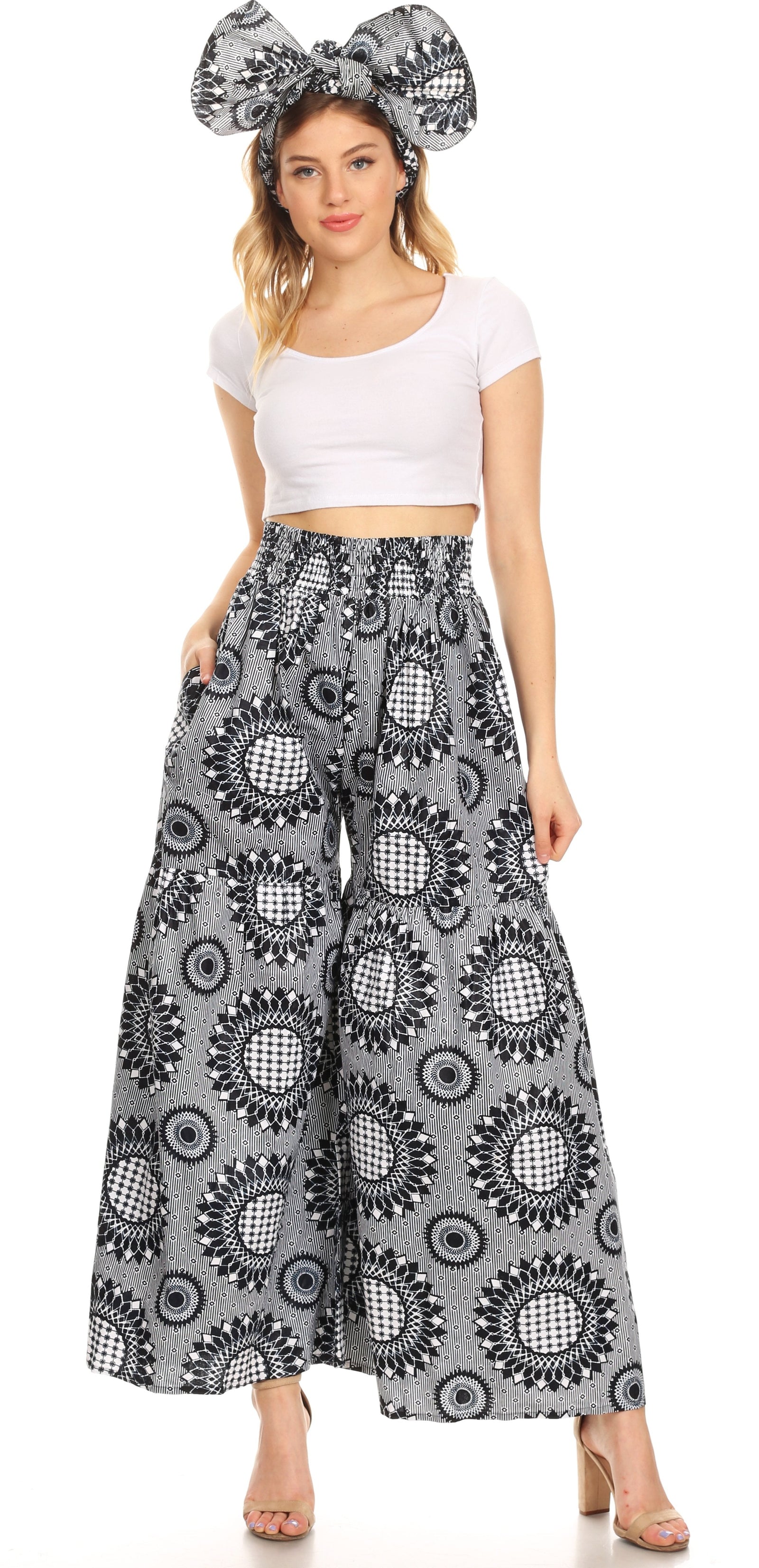 Pantalones palazzo de pierna ancha acampanados con bolsillos de estilo africano Ankara para mujer de Sakkas Esme