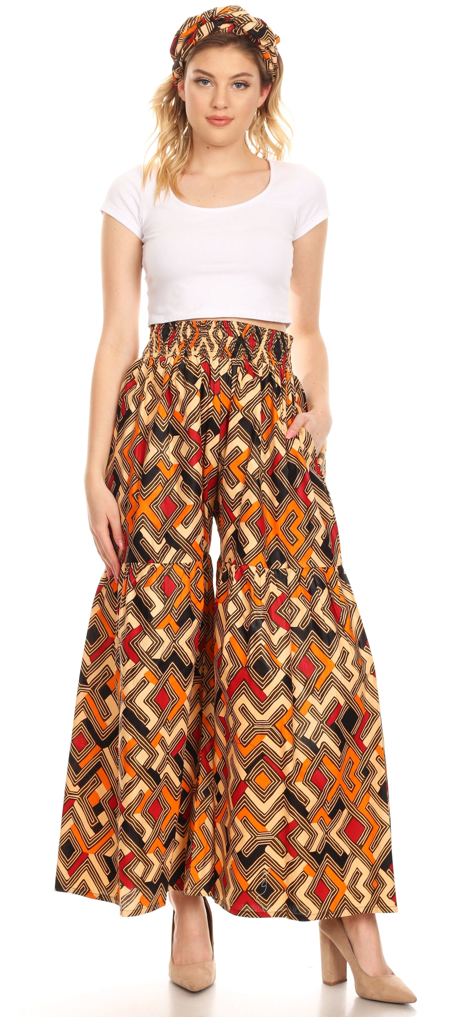 Pantalones palazzo de pierna ancha acampanados con bolsillos de estilo africano Ankara para mujer de Sakkas Esme