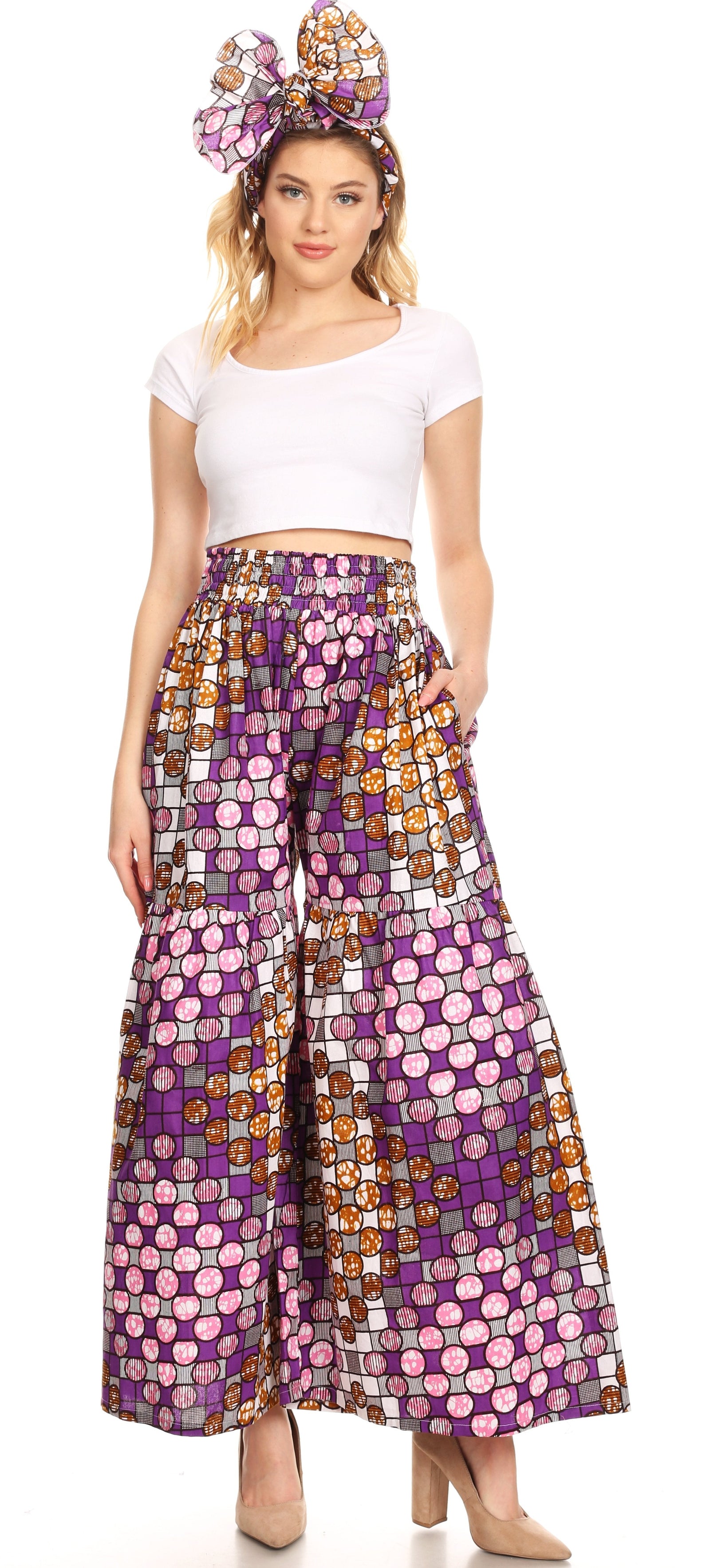 Pantalones palazzo de pierna ancha acampanados con bolsillos de estilo africano Ankara para mujer de Sakkas Esme