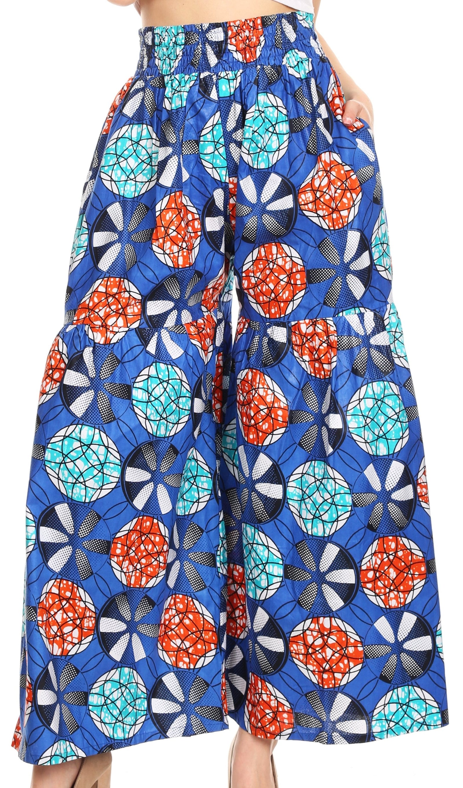 Pantalones palazzo de pierna ancha acampanados con bolsillos de estilo africano Ankara para mujer de Sakkas Esme