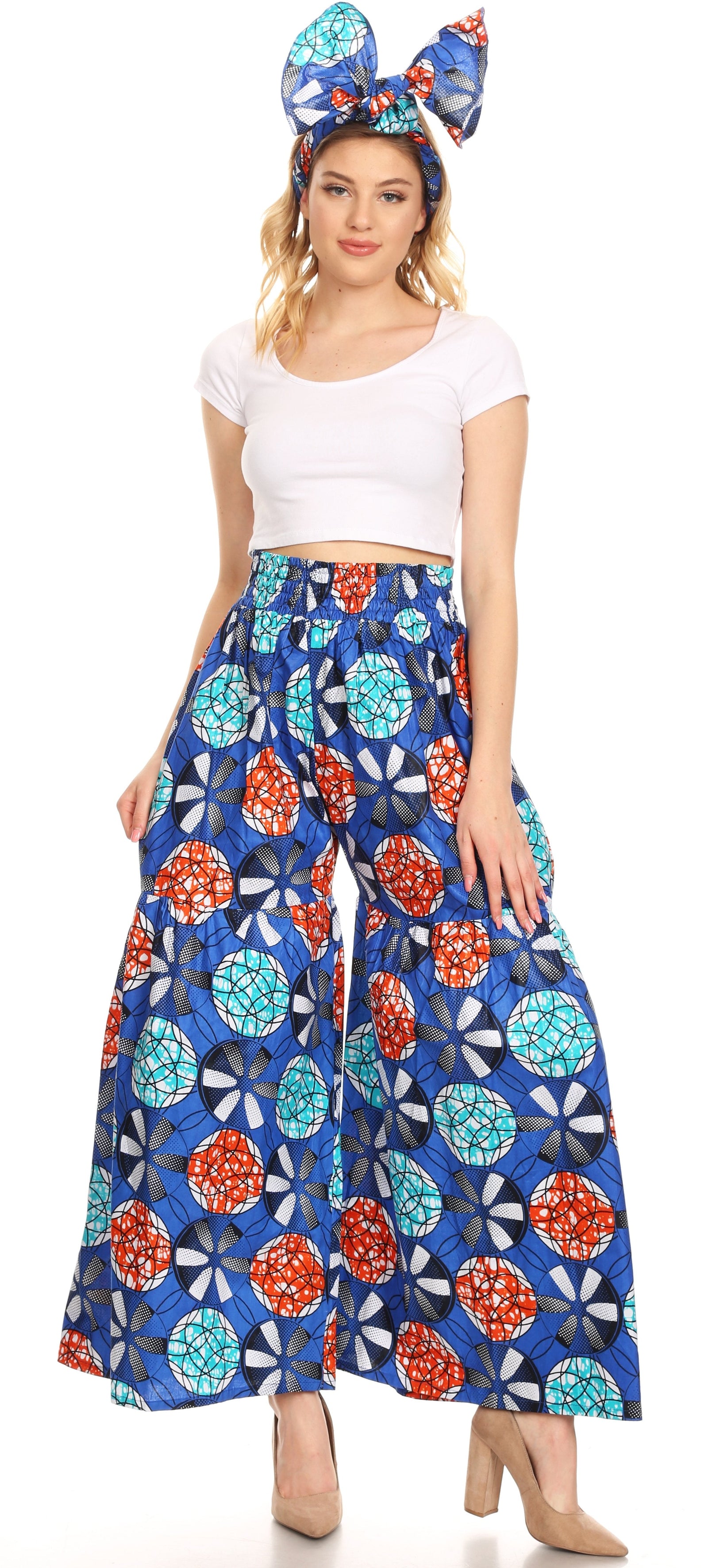 Pantalones palazzo de pierna ancha acampanados con bolsillos de estilo africano Ankara para mujer de Sakkas Esme