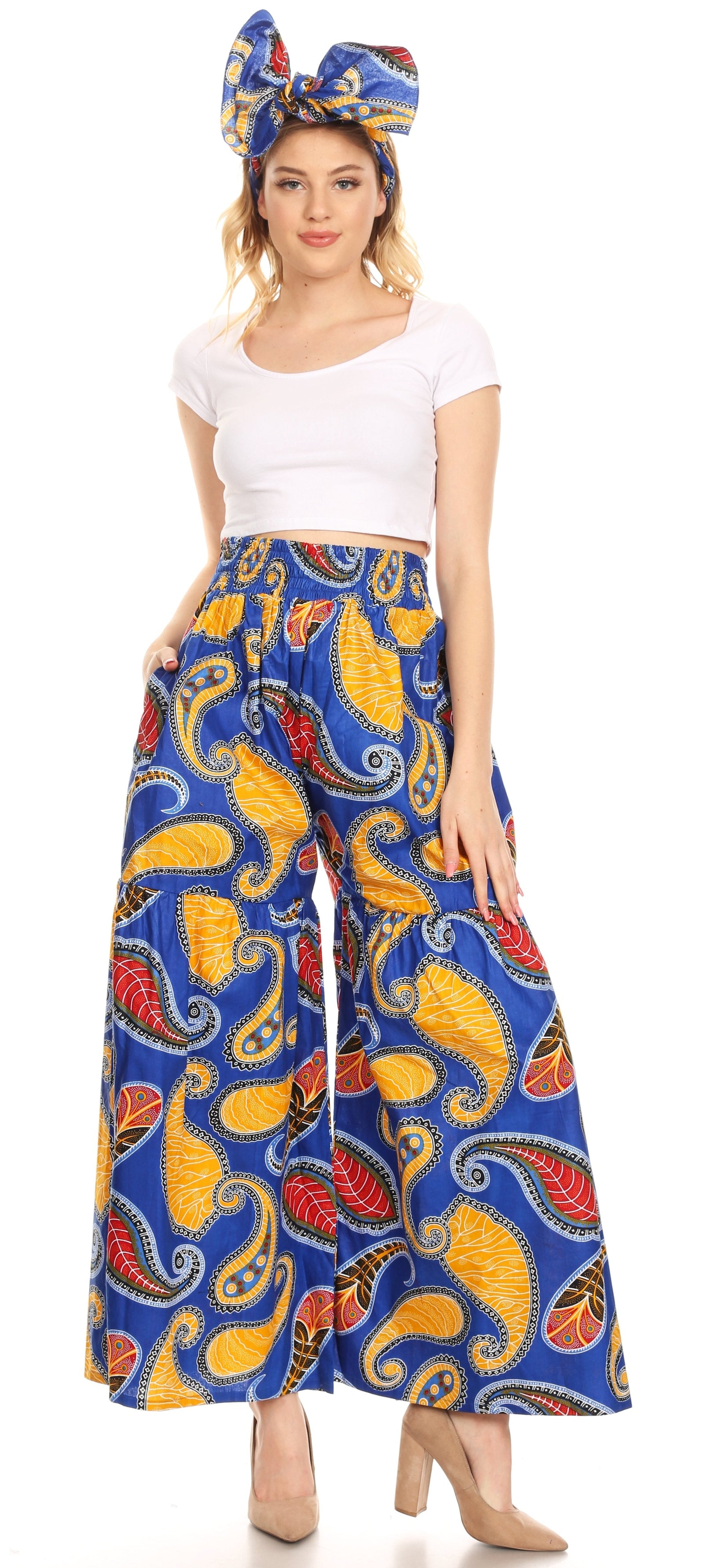 Pantalones palazzo de pierna ancha acampanados con bolsillos de estilo africano Ankara para mujer de Sakkas Esme