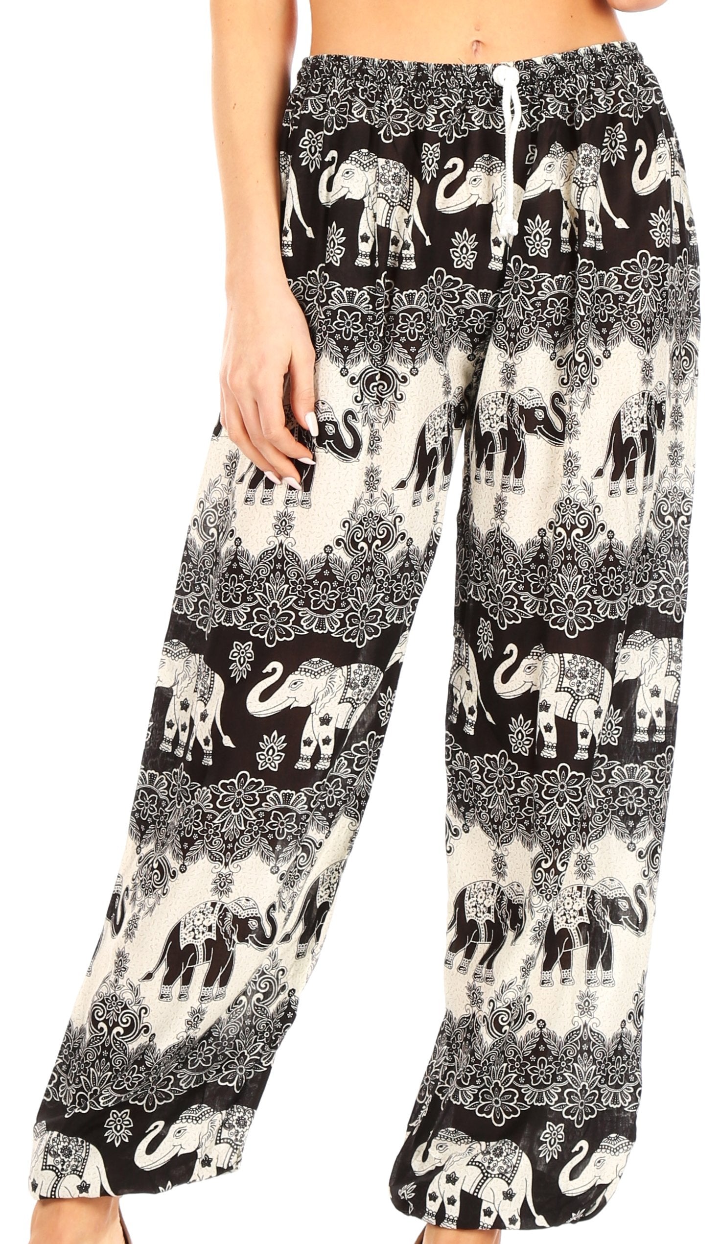 Pantalones de yoga Sakkas Akilla con estampado de elefante para mujer, cintura elástica y bolsillo
