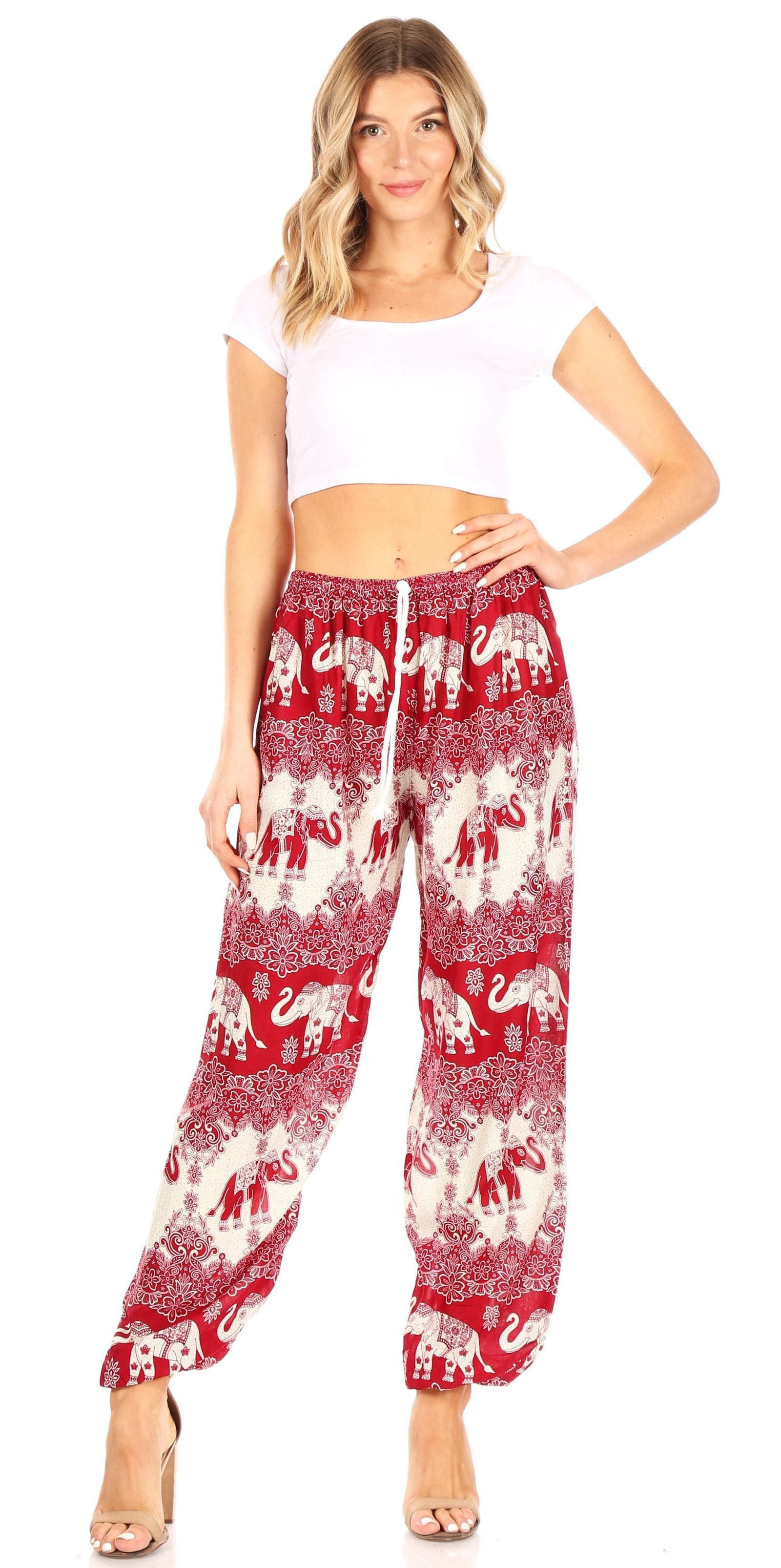 Pantalones de yoga Sakkas Akilla con estampado de elefante para mujer, cintura elástica y bolsillo