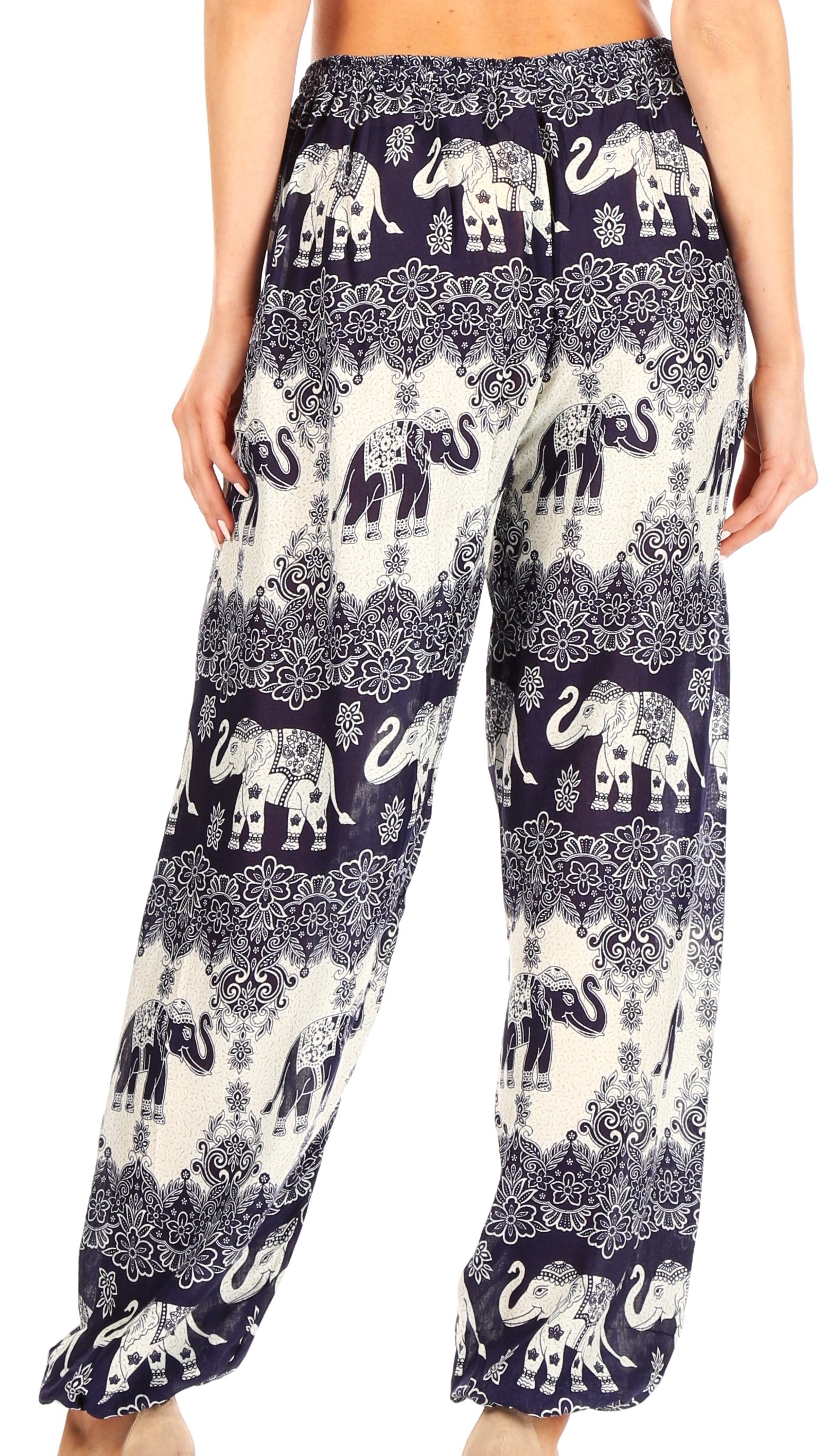 Pantalones de yoga Sakkas Akilla con estampado de elefante para mujer, cintura elástica y bolsillo