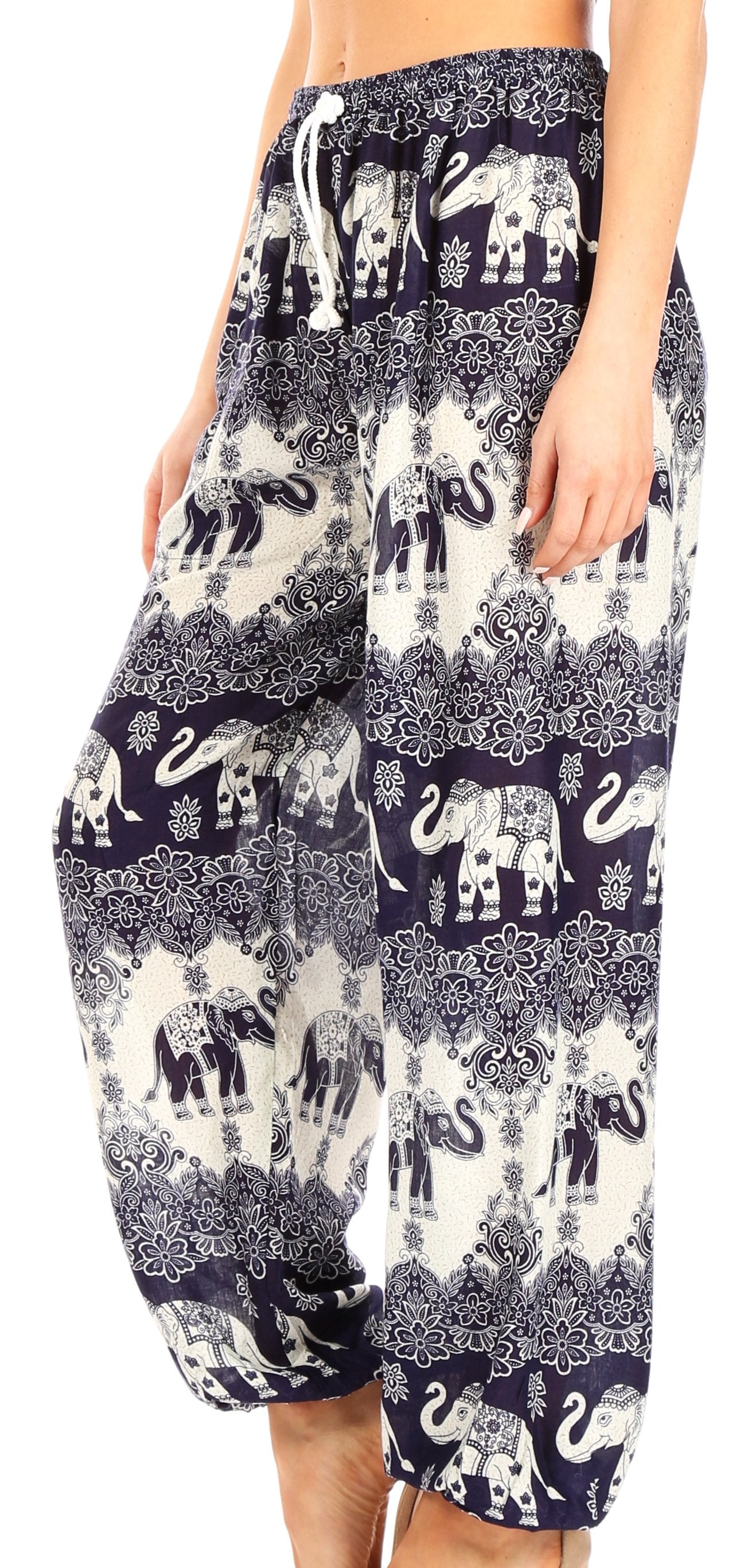 Pantalones de yoga Sakkas Akilla con estampado de elefante para mujer, cintura elástica y bolsillo