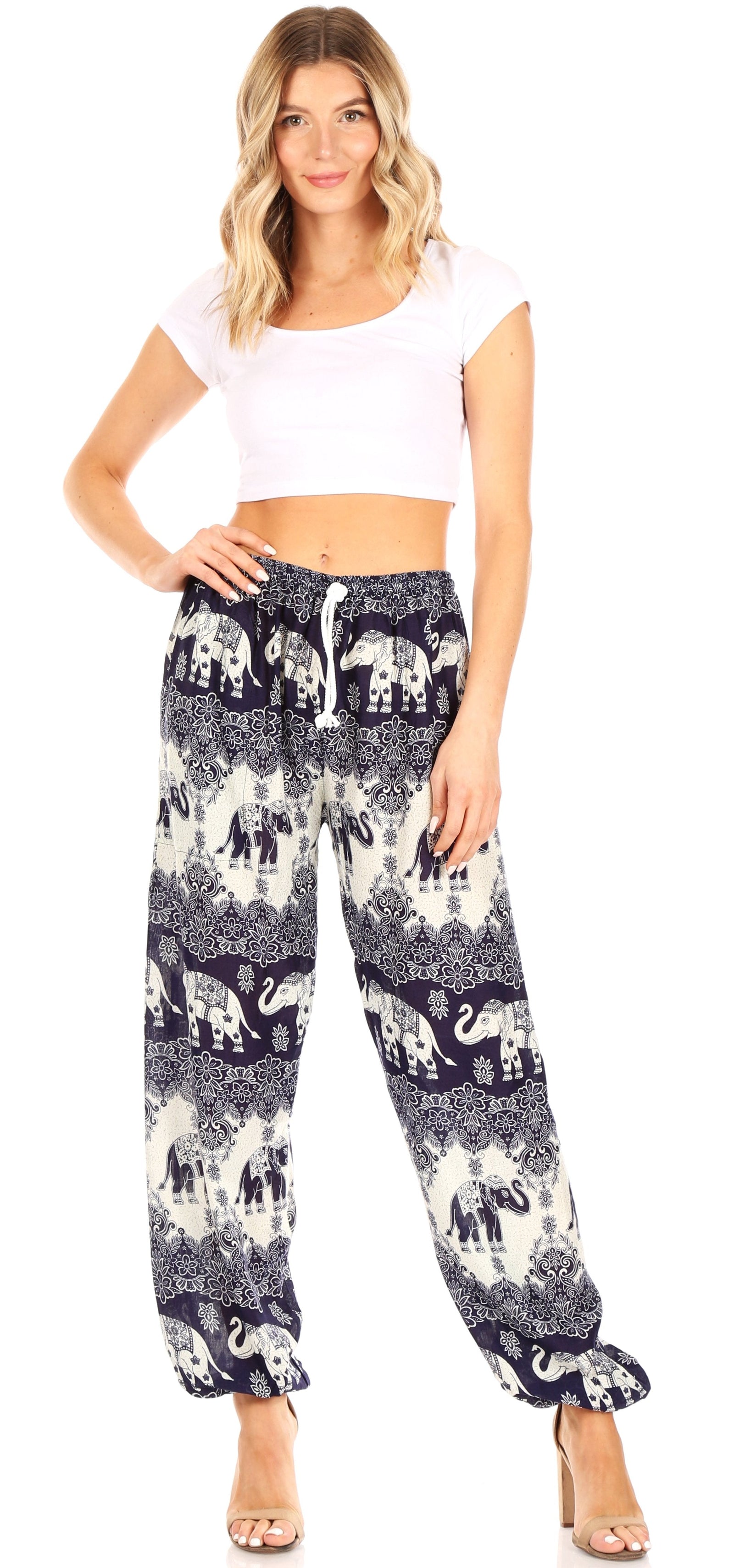 Pantalones de yoga Sakkas Akilla con estampado de elefante para mujer, cintura elástica y bolsillo