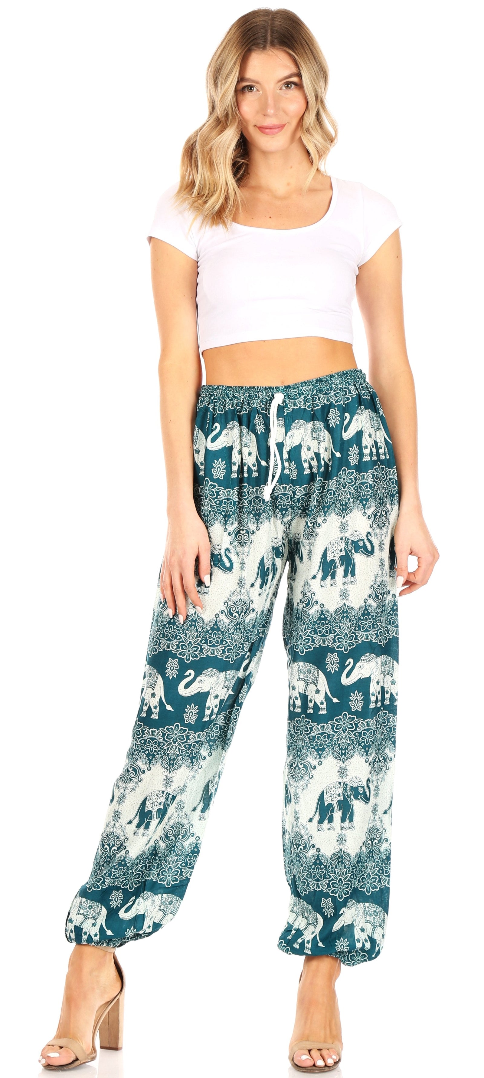 Pantalones de yoga Sakkas Akilla con estampado de elefante para mujer, cintura elástica y bolsillo