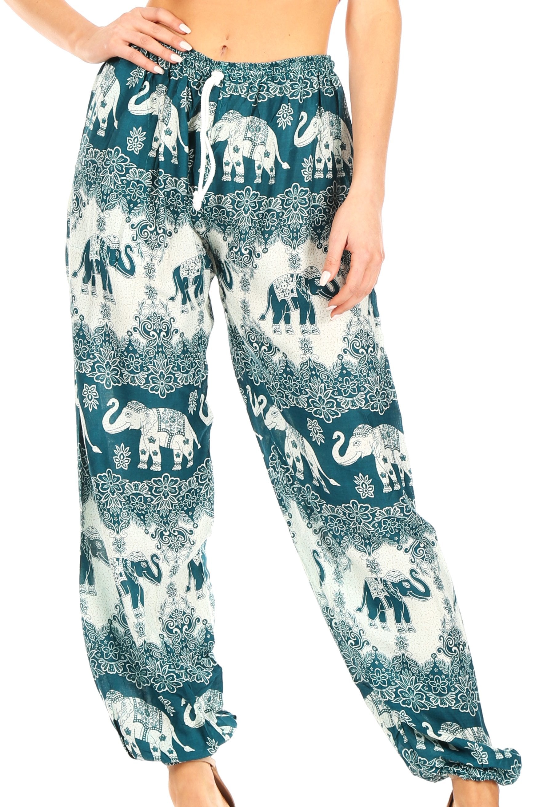Pantalones de yoga Sakkas Akilla con estampado de elefante para mujer, cintura elástica y bolsillo