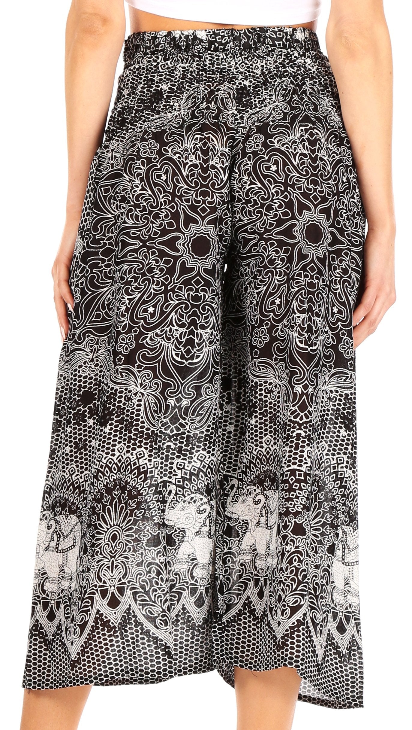 Pantalones Sakkas Lilja para mujer, holgados, anchos, con estampado de elefantes, cintura elástica y bolsillos