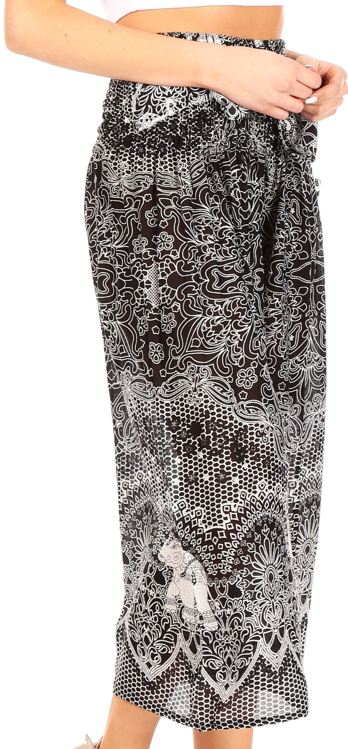 Pantalones Sakkas Lilja para mujer, holgados, anchos, con estampado de elefantes, cintura elástica y bolsillos