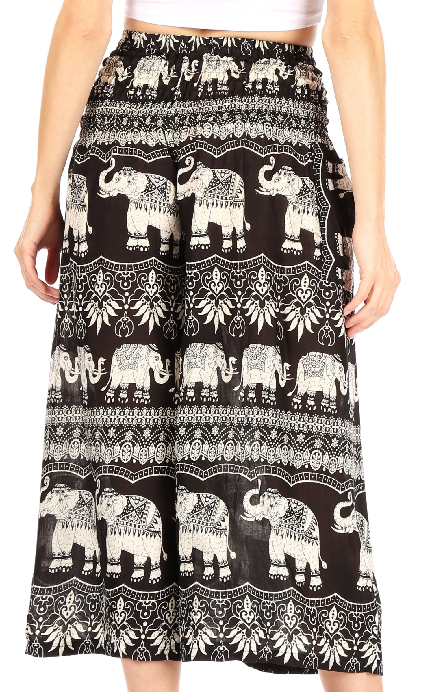 Pantalones Sakkas Lilja para mujer, holgados, anchos, con estampado de elefantes, cintura elástica y bolsillos