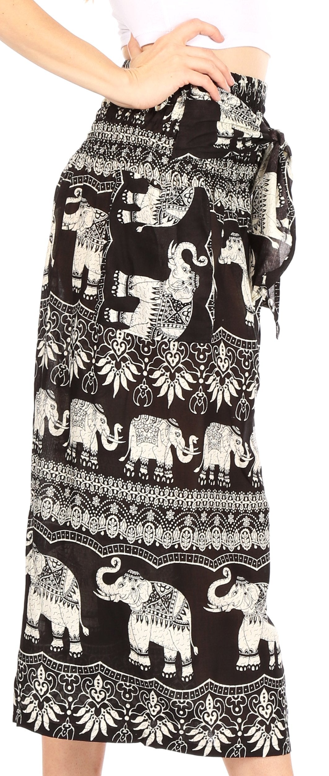 Pantalones Sakkas Lilja para mujer, holgados, anchos, con estampado de elefantes, cintura elástica y bolsillos