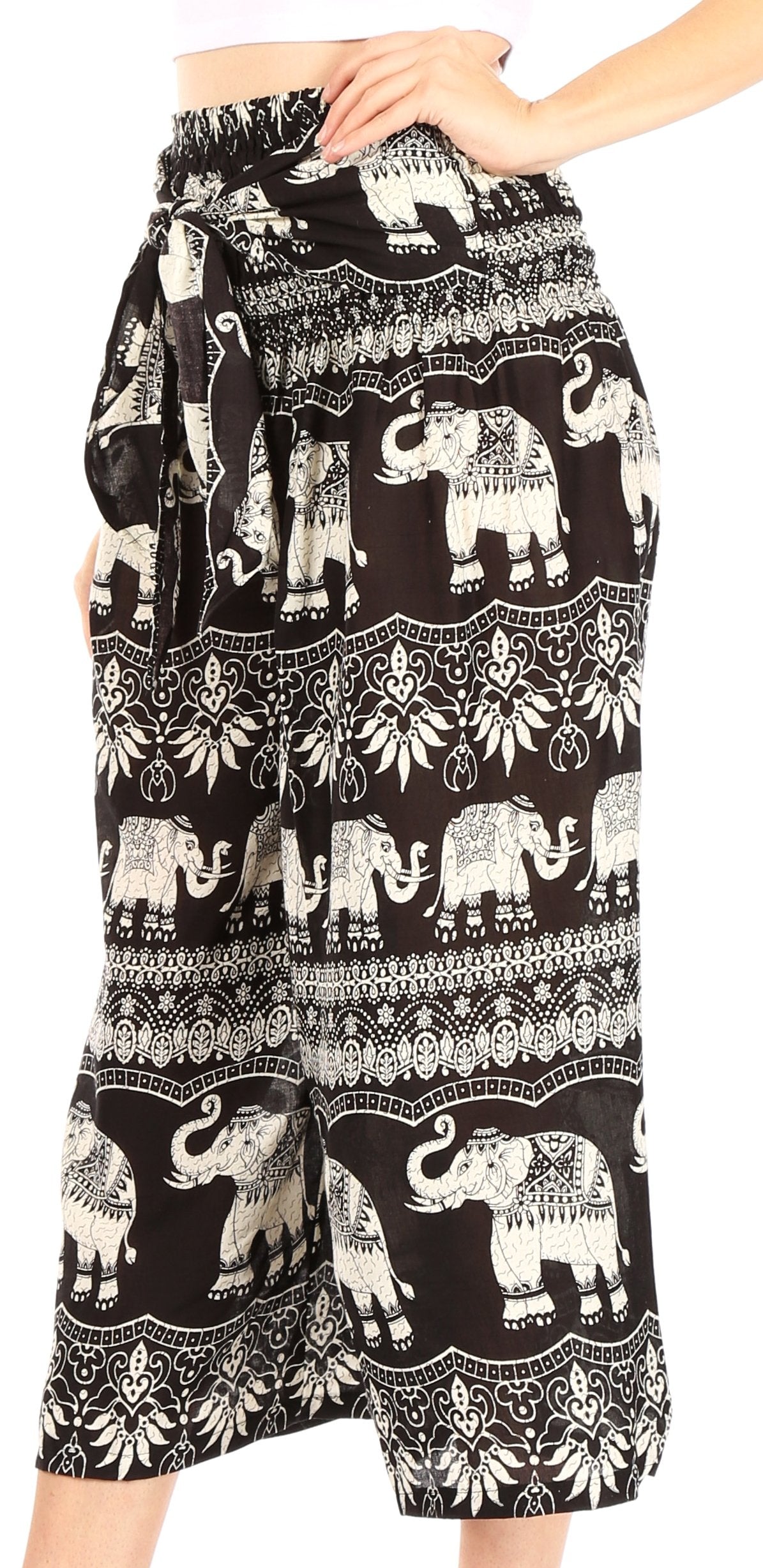 Pantalones Sakkas Lilja para mujer, holgados, anchos, con estampado de elefantes, cintura elástica y bolsillos