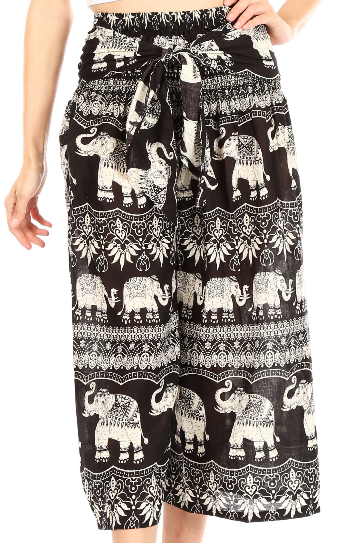 Pantalones Sakkas Lilja para mujer, holgados, anchos, con estampado de elefantes, cintura elástica y bolsillos
