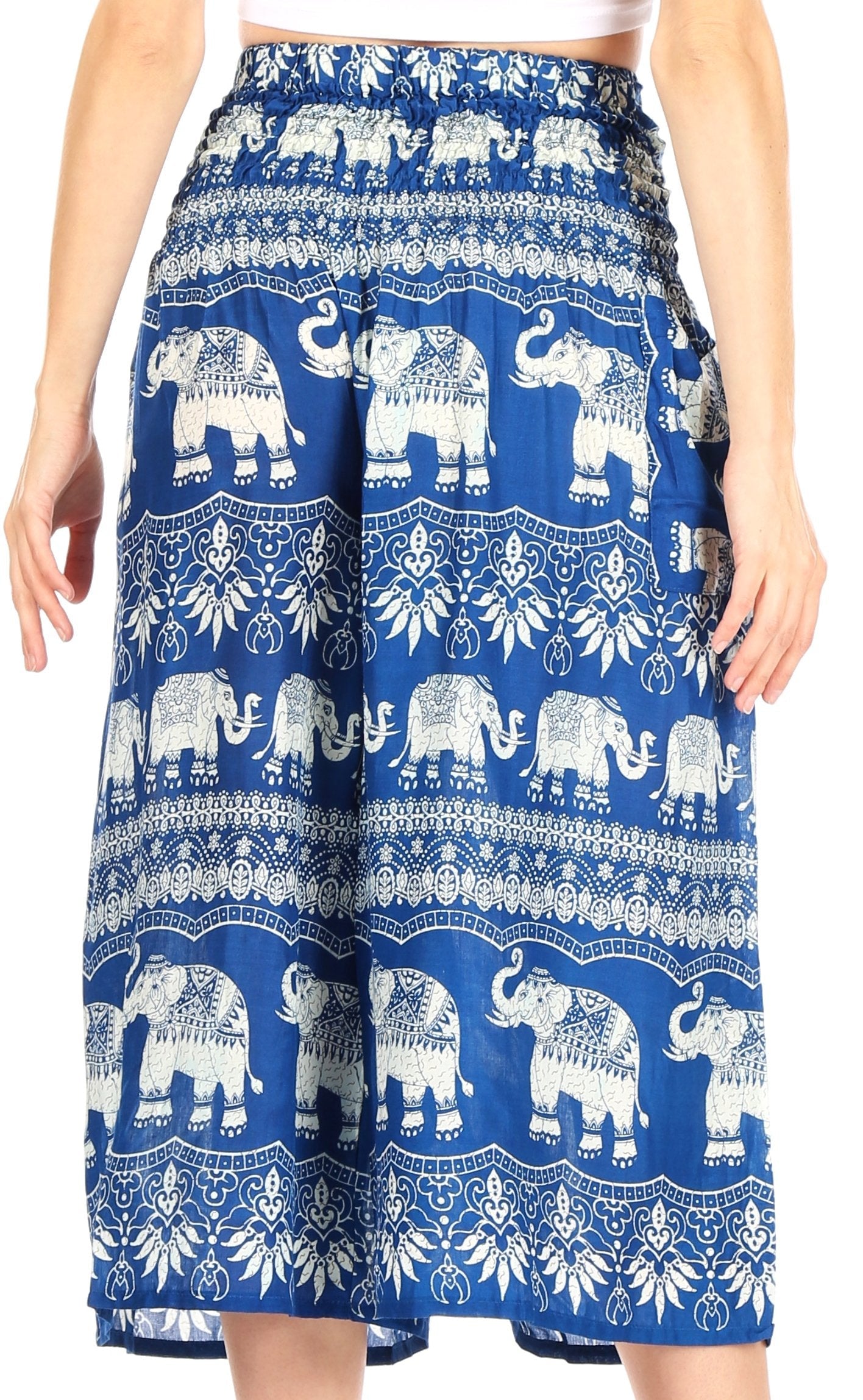 Pantalones Sakkas Lilja para mujer, holgados, anchos, con estampado de elefantes, cintura elástica y bolsillos