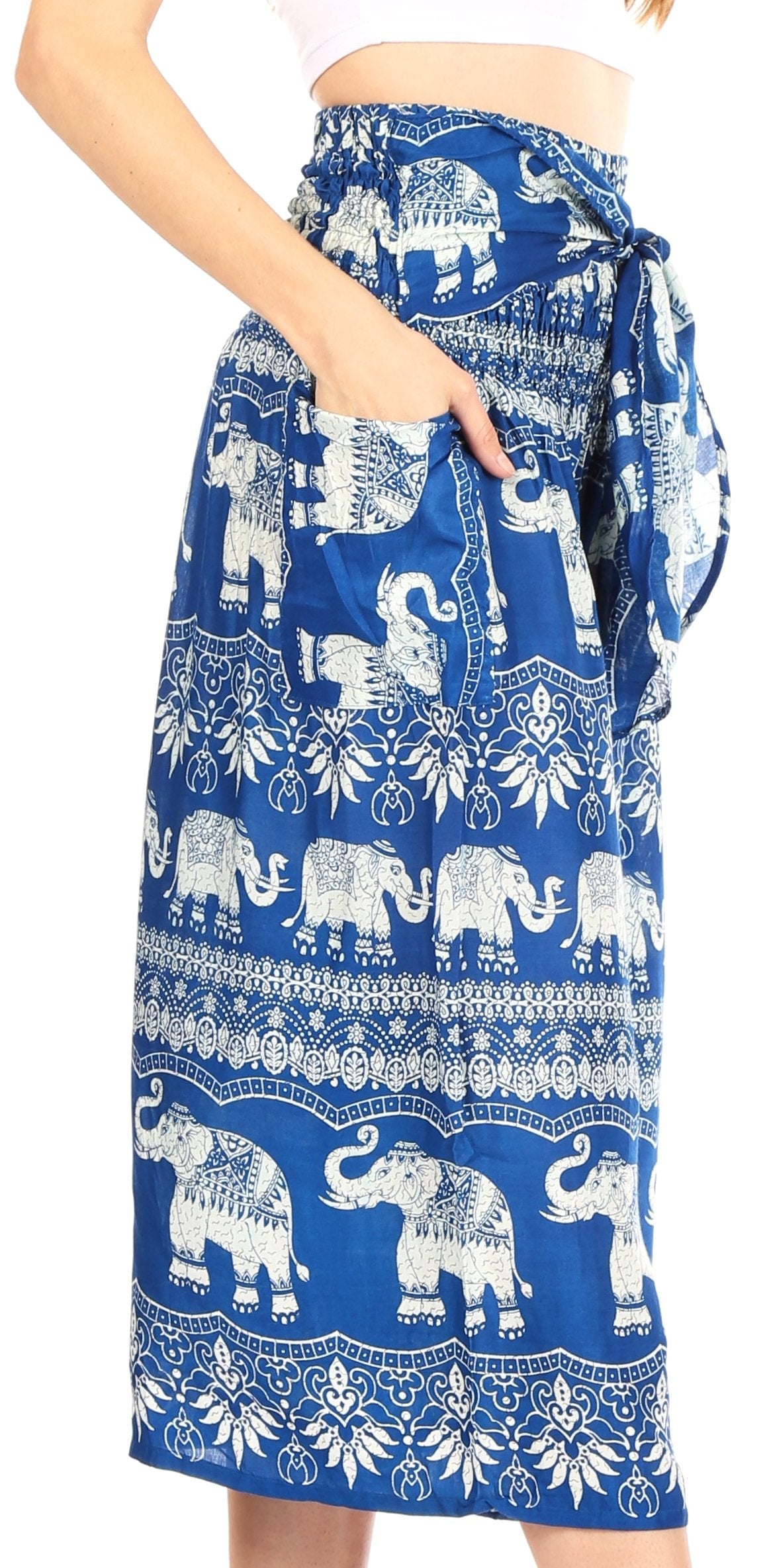 Pantalones Sakkas Lilja para mujer, holgados, anchos, con estampado de elefantes, cintura elástica y bolsillos