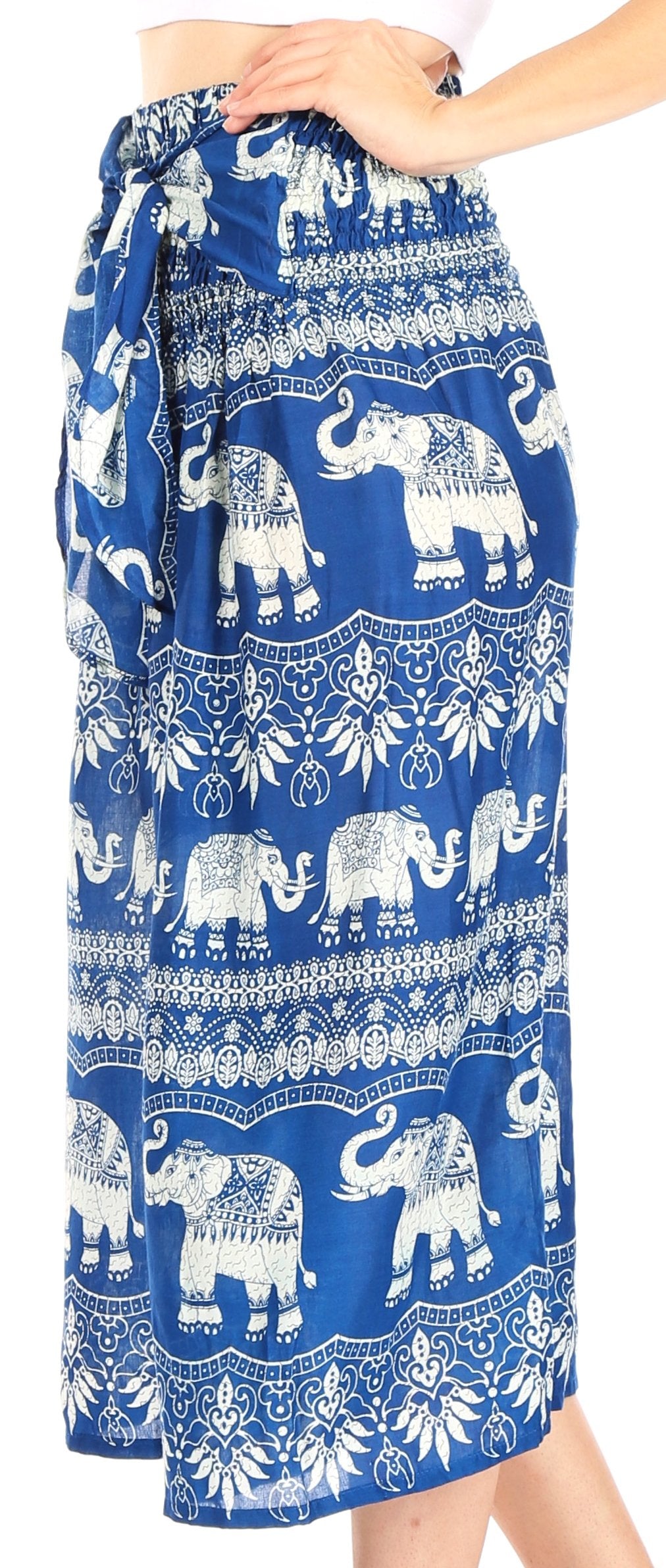 Pantalones Sakkas Lilja para mujer, holgados, anchos, con estampado de elefantes, cintura elástica y bolsillos
