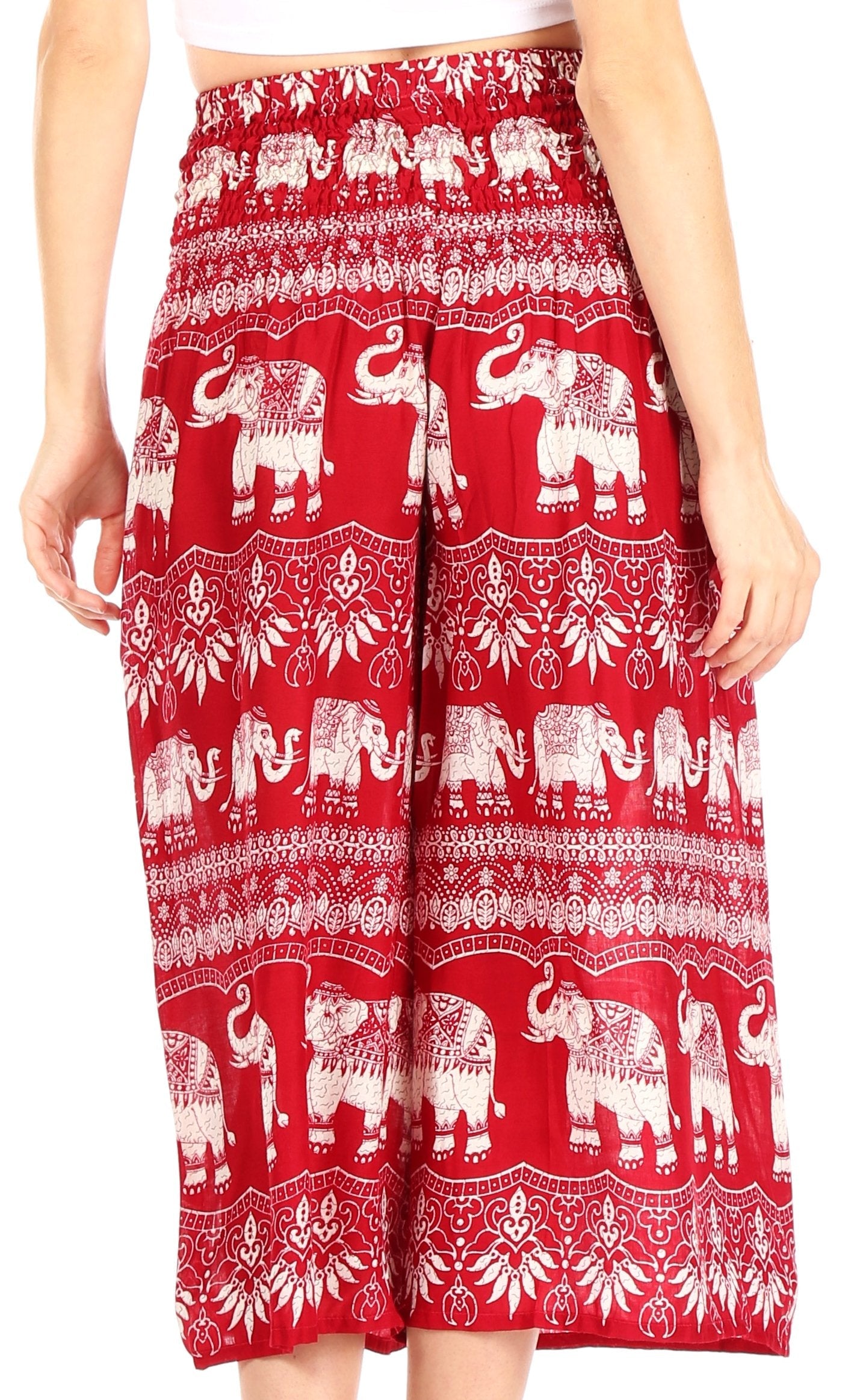 Pantalones Sakkas Lilja para mujer, holgados, anchos, con estampado de elefantes, cintura elástica y bolsillos