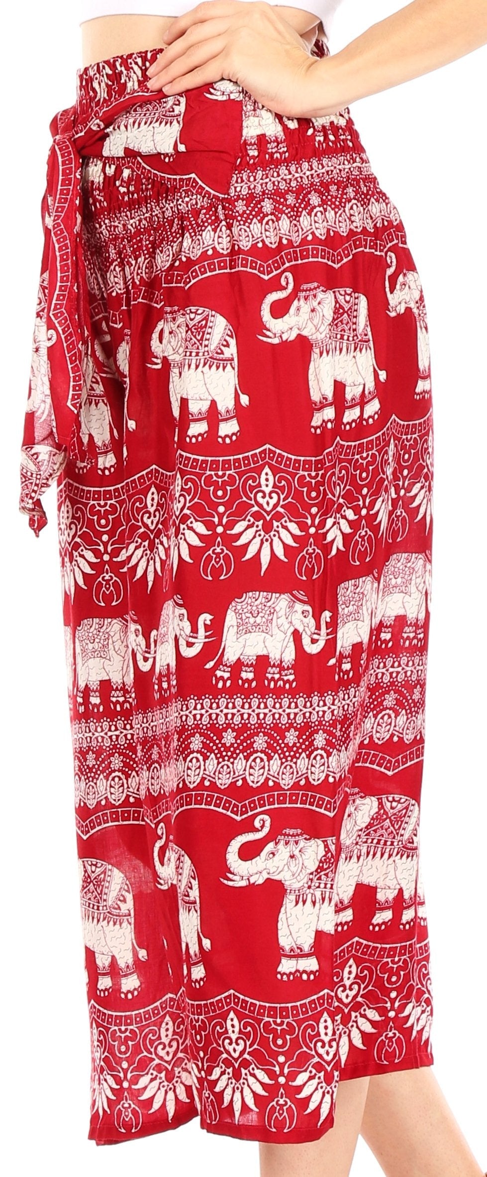 Pantalones Sakkas Lilja para mujer, holgados, anchos, con estampado de elefantes, cintura elástica y bolsillos