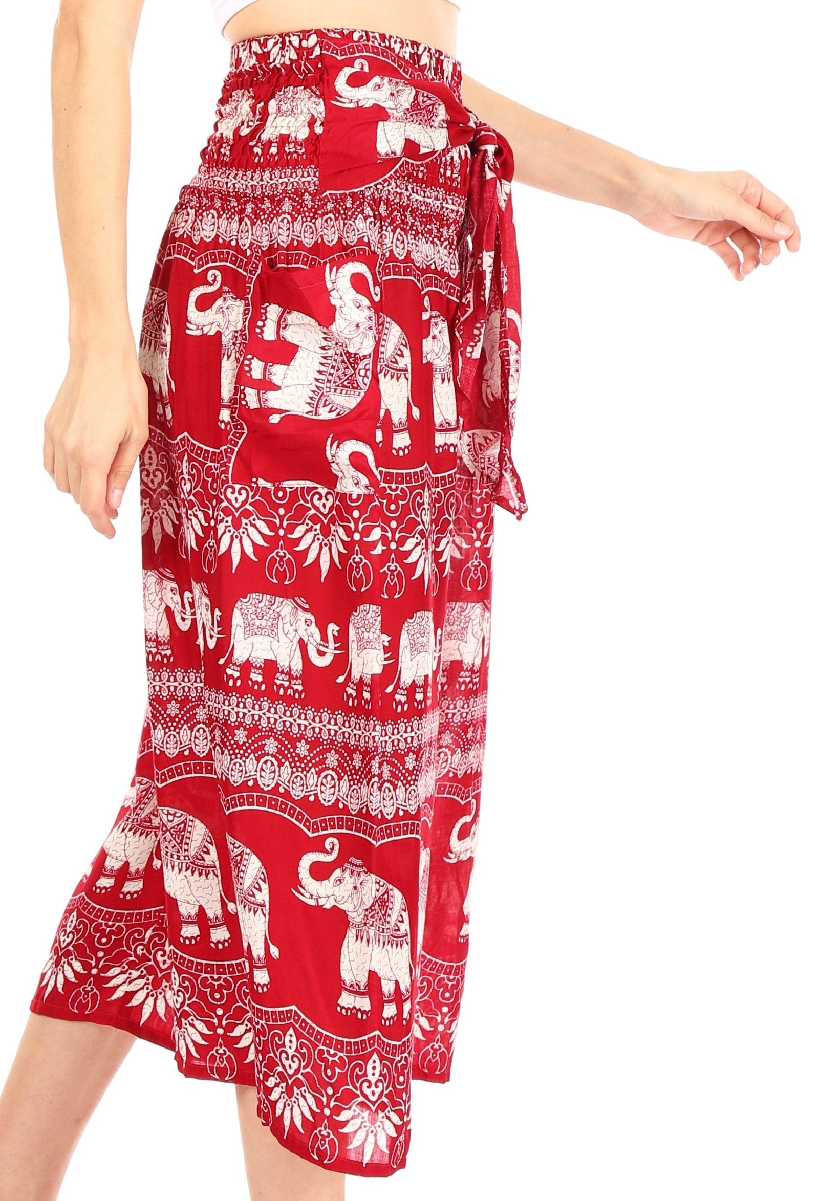 Pantalones Sakkas Lilja para mujer, holgados, anchos, con estampado de elefantes, cintura elástica y bolsillos
