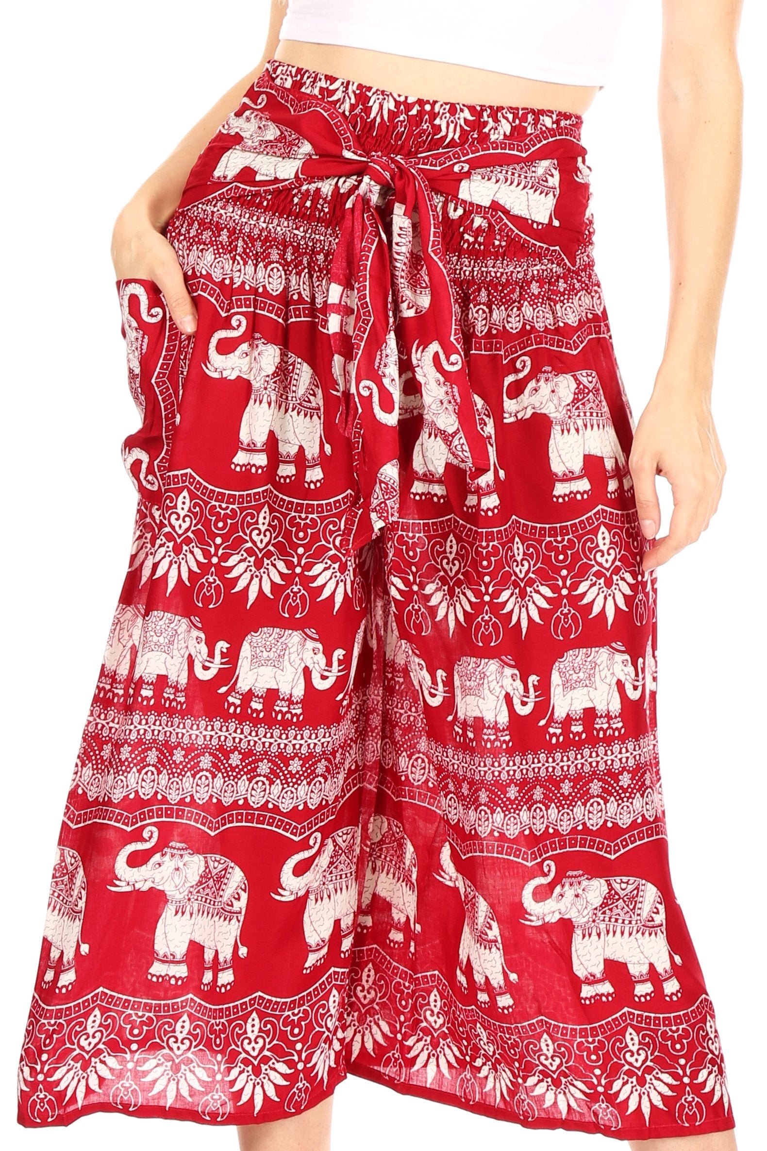 Pantalones Sakkas Lilja para mujer, holgados, anchos, con estampado de elefantes, cintura elástica y bolsillos