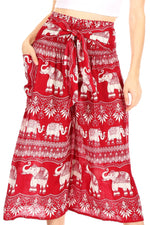 Pantalones Sakkas Lilja para mujer, holgados, anchos, con estampado de elefantes, cintura elástica y bolsillos