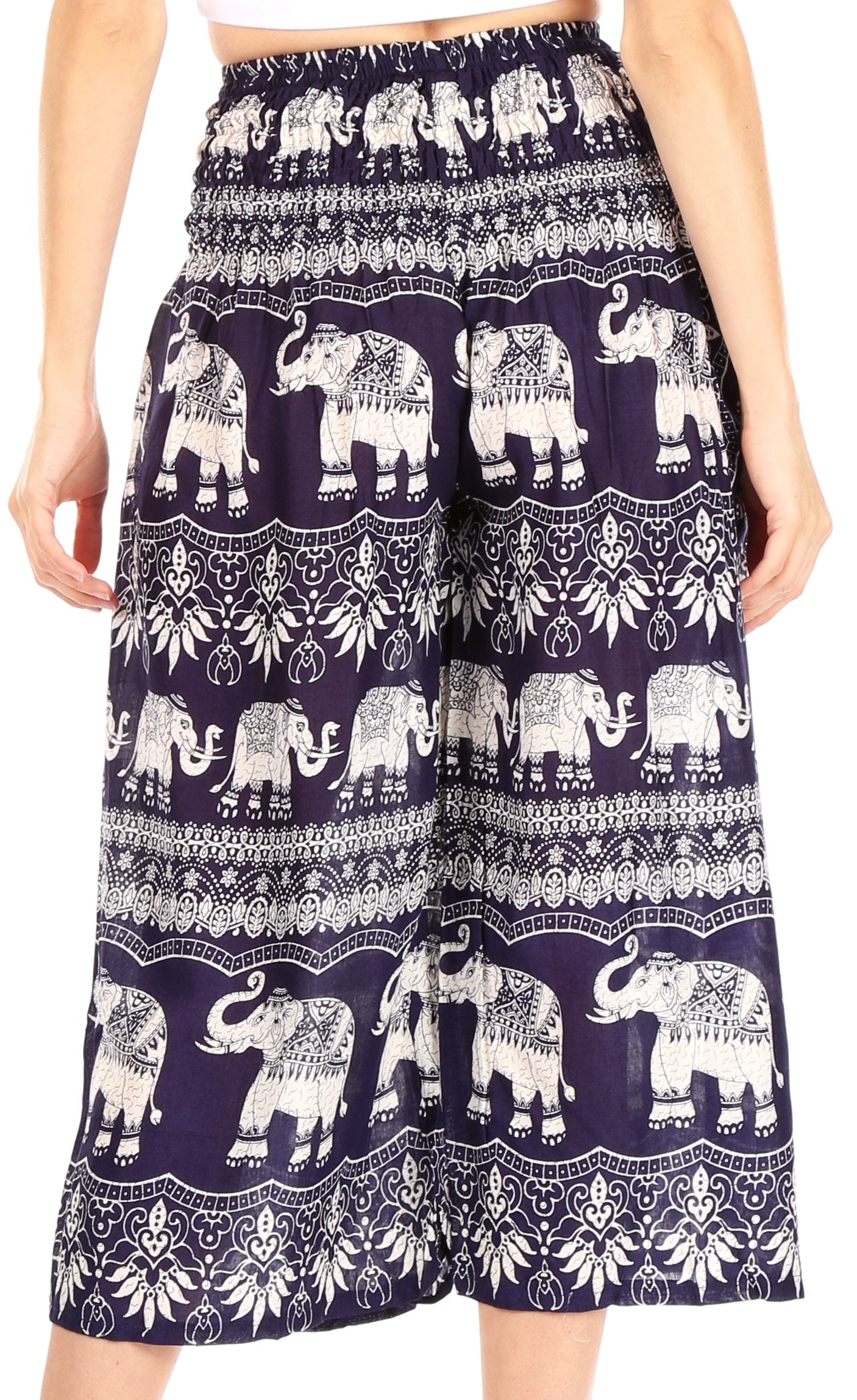 Pantalones Sakkas Lilja para mujer, holgados, anchos, con estampado de elefantes, cintura elástica y bolsillos