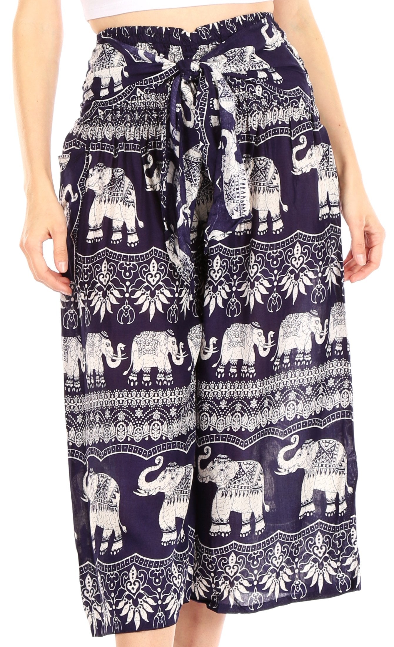 Pantalones Sakkas Lilja para mujer, holgados, anchos, con estampado de elefantes, cintura elástica y bolsillos