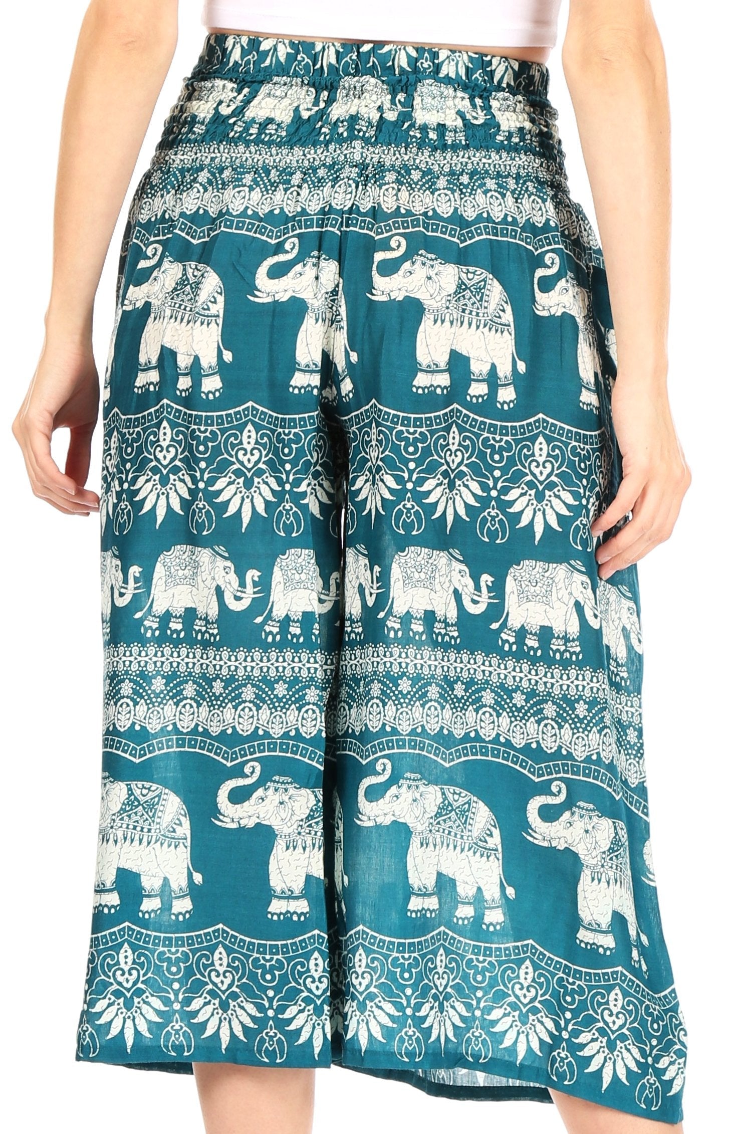Pantalones Sakkas Lilja para mujer, holgados, anchos, con estampado de elefantes, cintura elástica y bolsillos