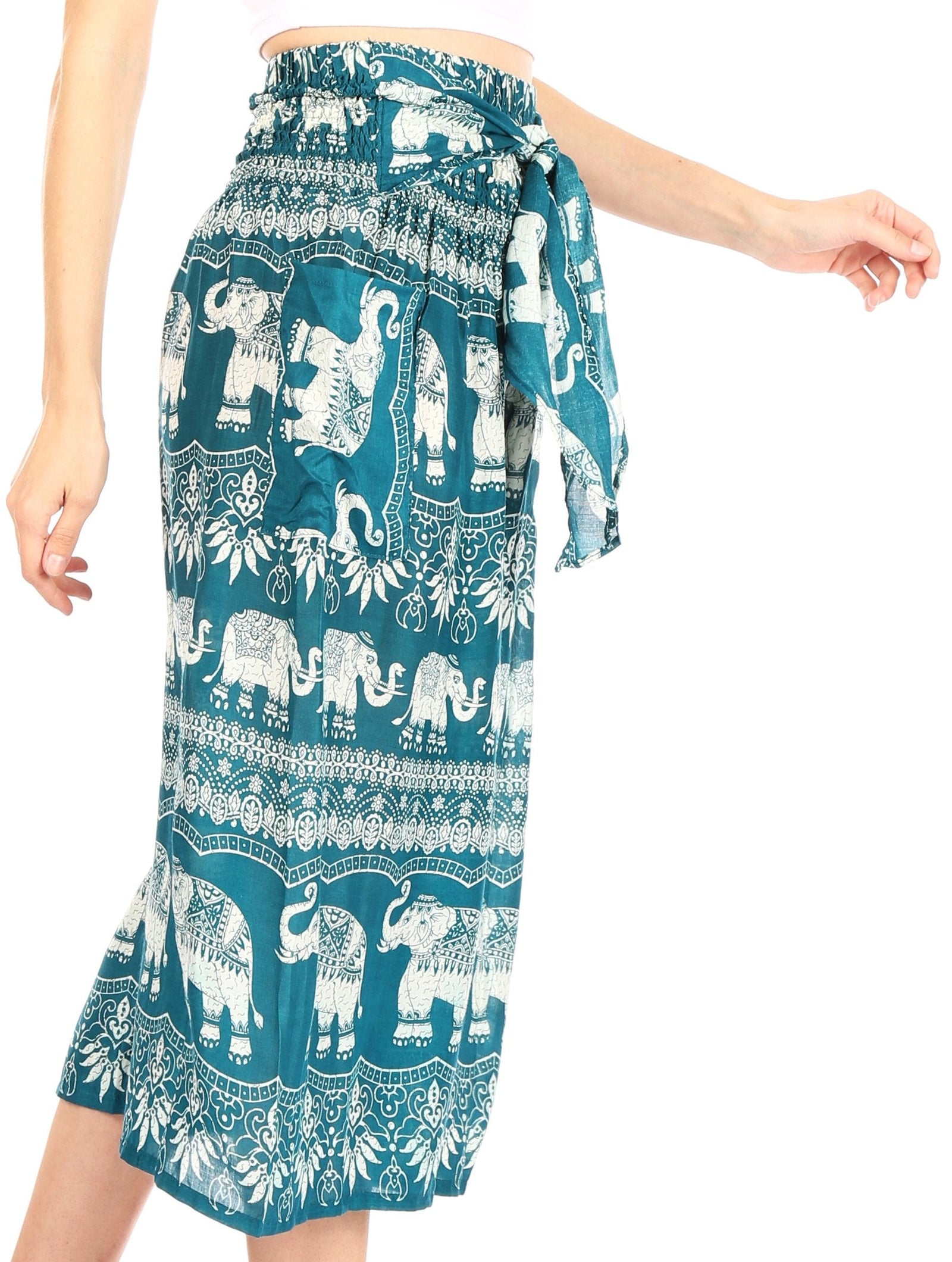 Pantalones Sakkas Lilja para mujer, holgados, anchos, con estampado de elefantes, cintura elástica y bolsillos